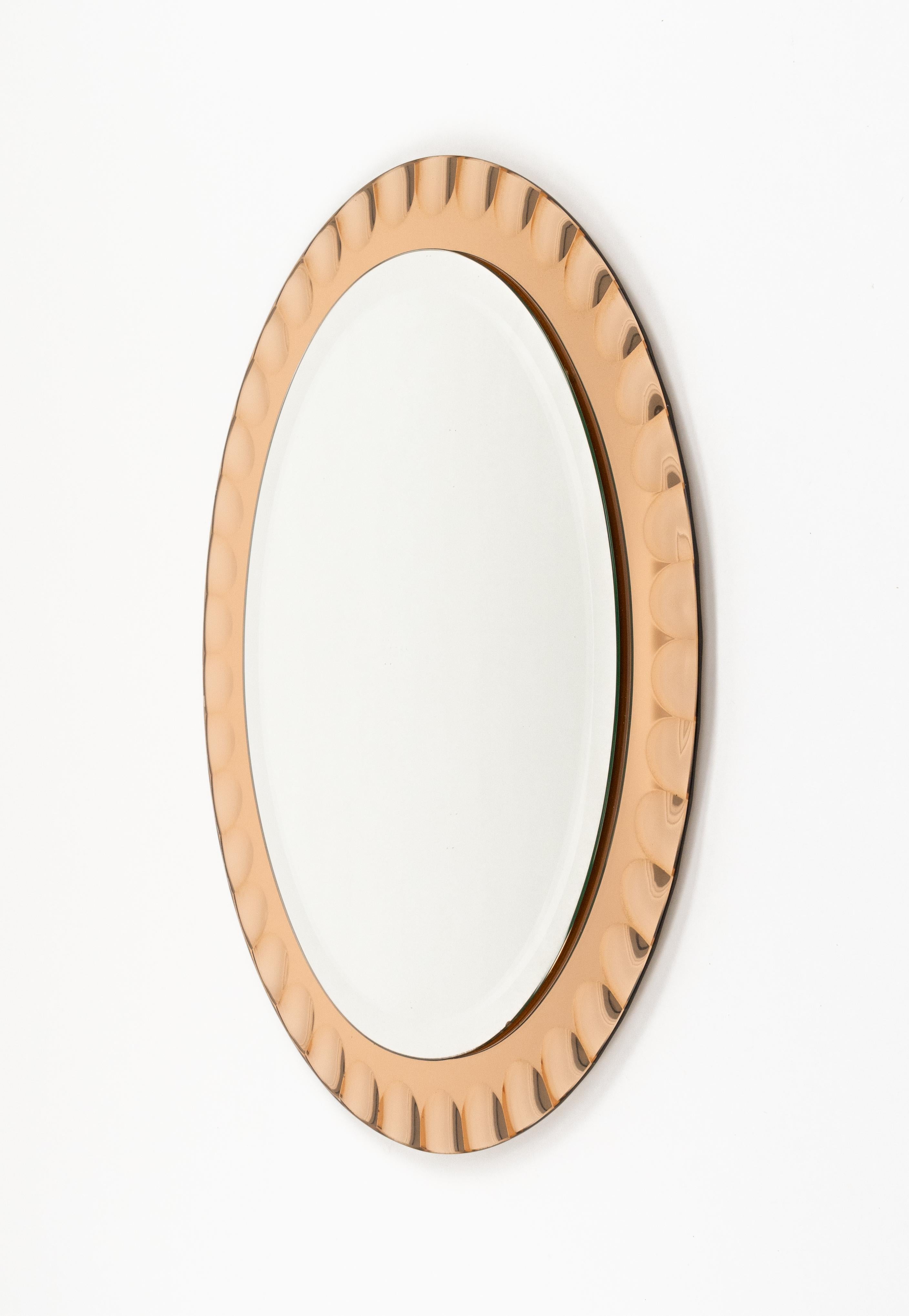 Mid-20th Century Midcentury Pink Oval Wall Mirror by Antonio Lupi for Cristal Luxor, Italy 1960s For Sale