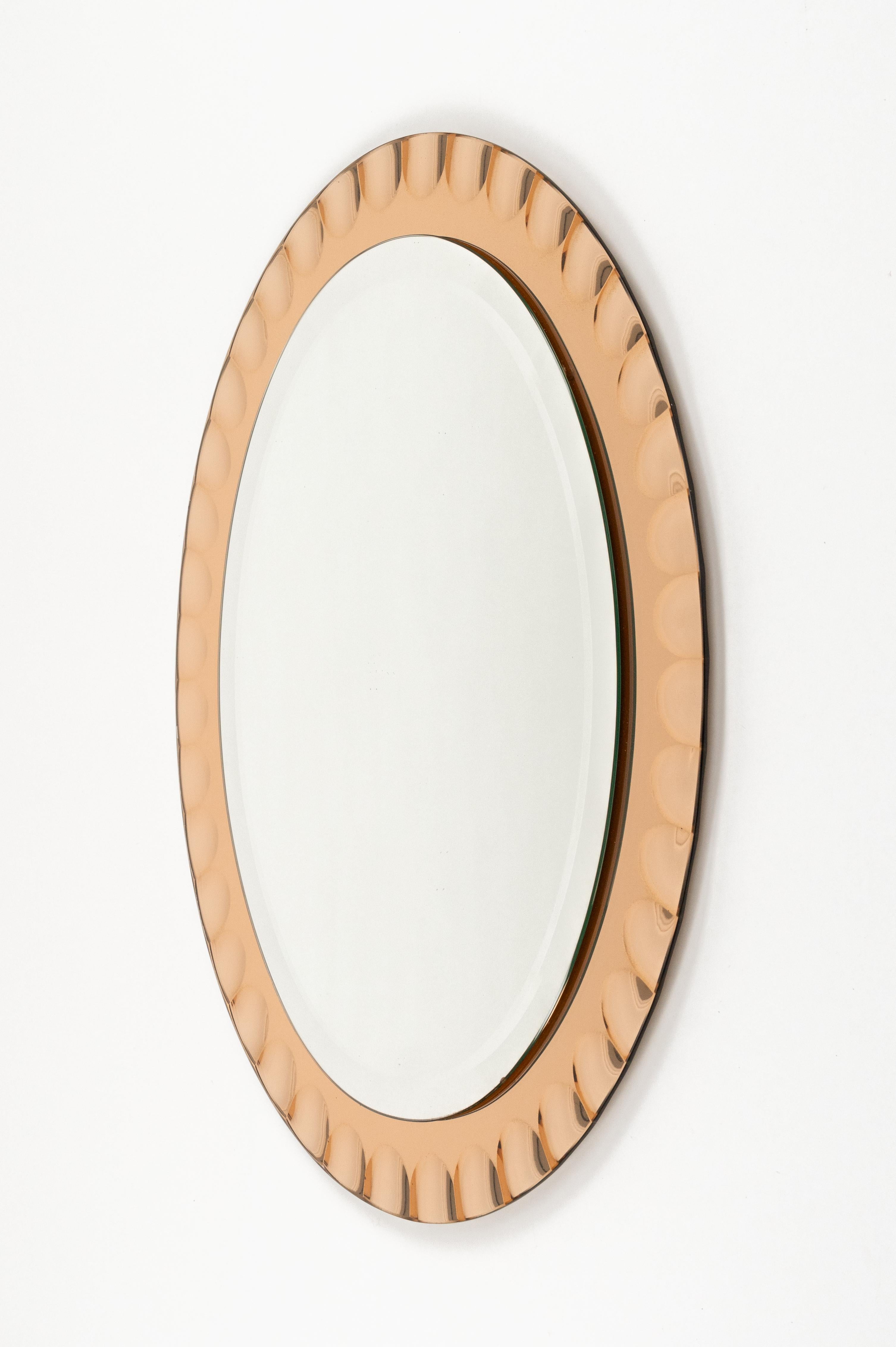 Metal Midcentury Pink Oval Wall Mirror by Antonio Lupi for Cristal Luxor, Italy 1960s For Sale