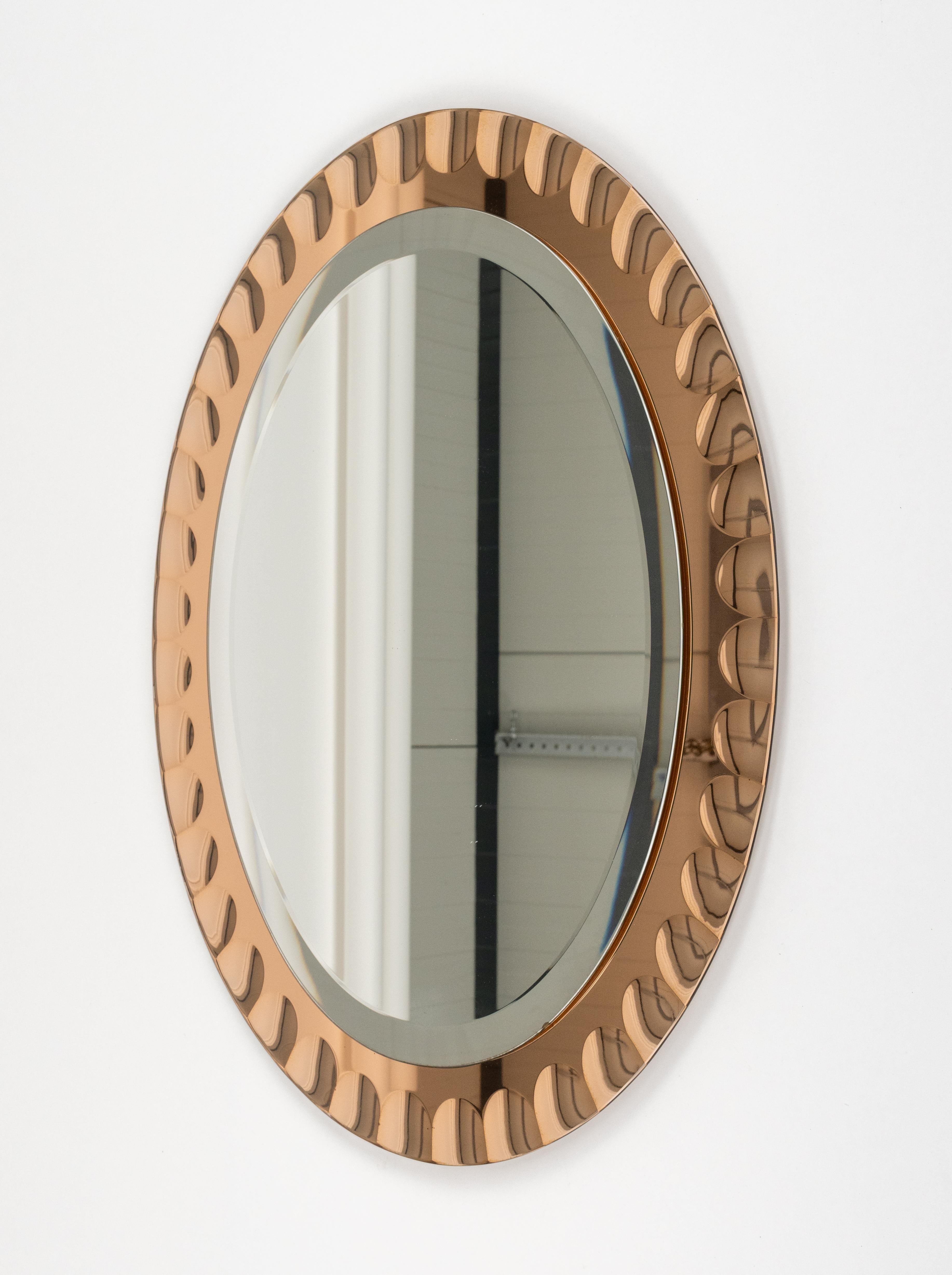 Midcentury Pink Oval Wall Mirror by Antonio Lupi for Cristal Luxor, Italy 1960s For Sale 2