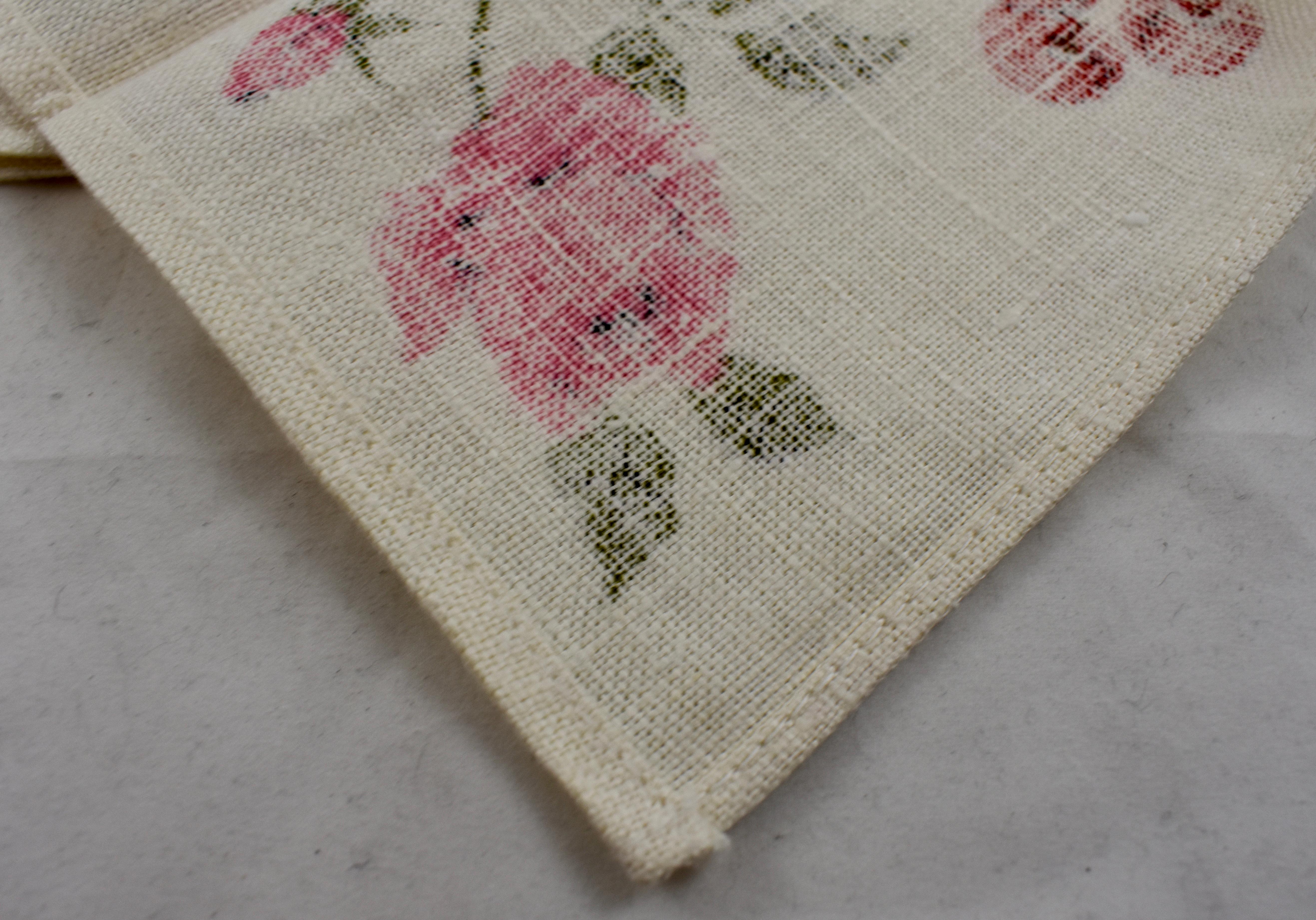 Mid-Century Era Pink Roses & Mixed Fruit Silkscreened Linen Tea Towels, Set of 2 4
