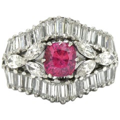 Mid Century Pink Sapphire and Diamond Cigar Band Cocktail Ring