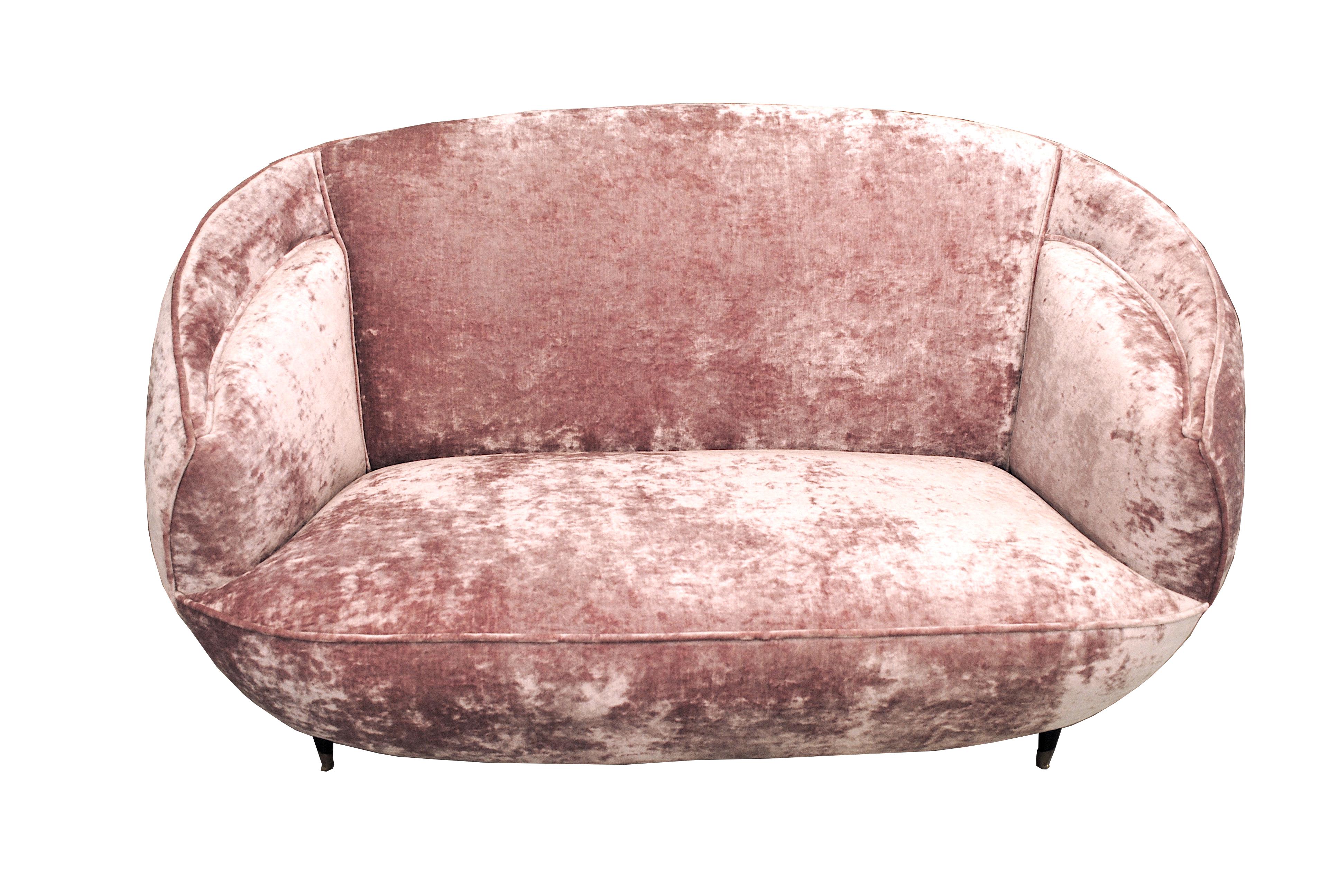 Mid-Century Modern Midcentury Pink Velvet Italian Sofa in the Style of Giulia Veronesi, 1950s