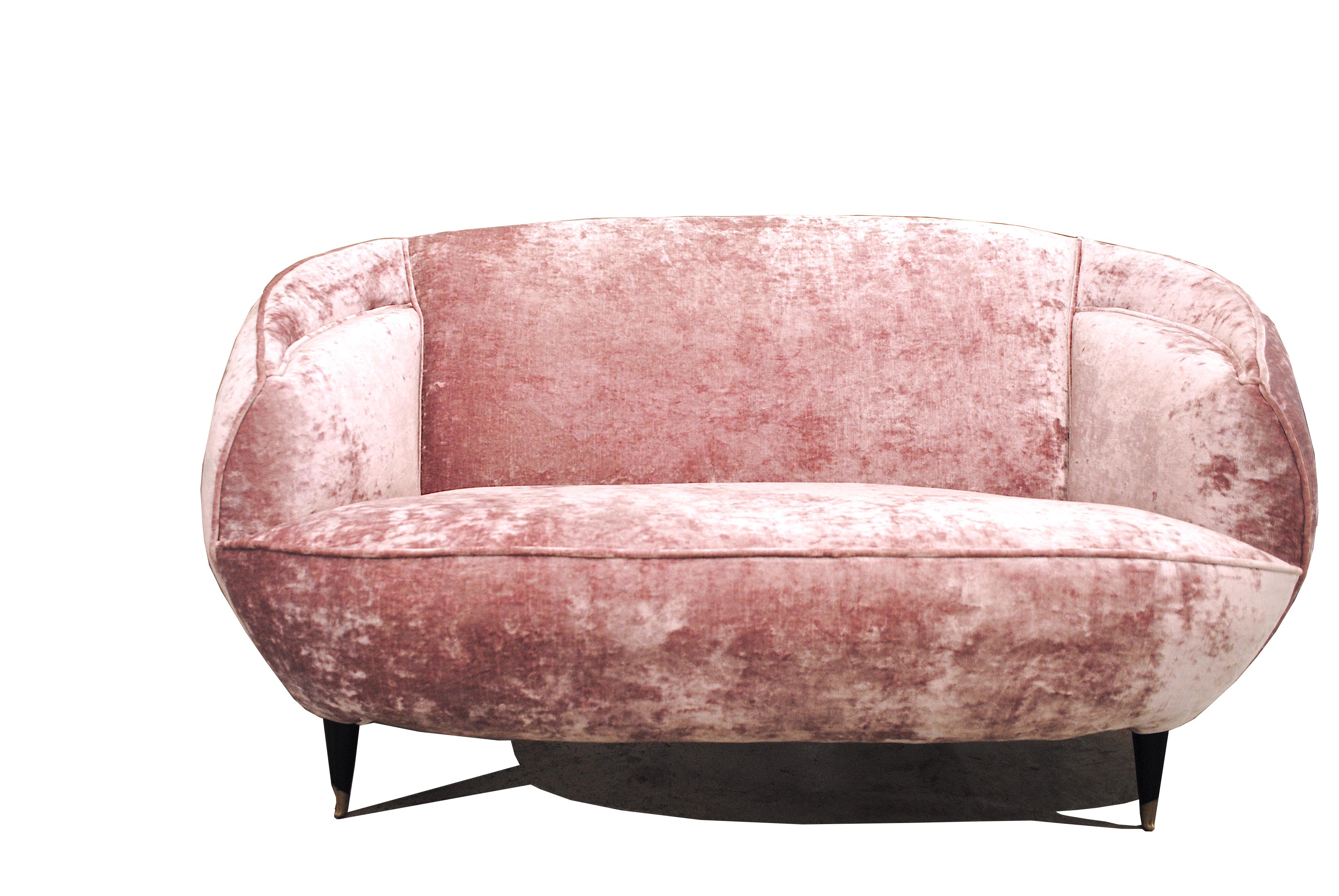 Midcentury Pink Velvet Italian Sofa in the Style of Giulia Veronesi, 1950s In Good Condition In bari, IT