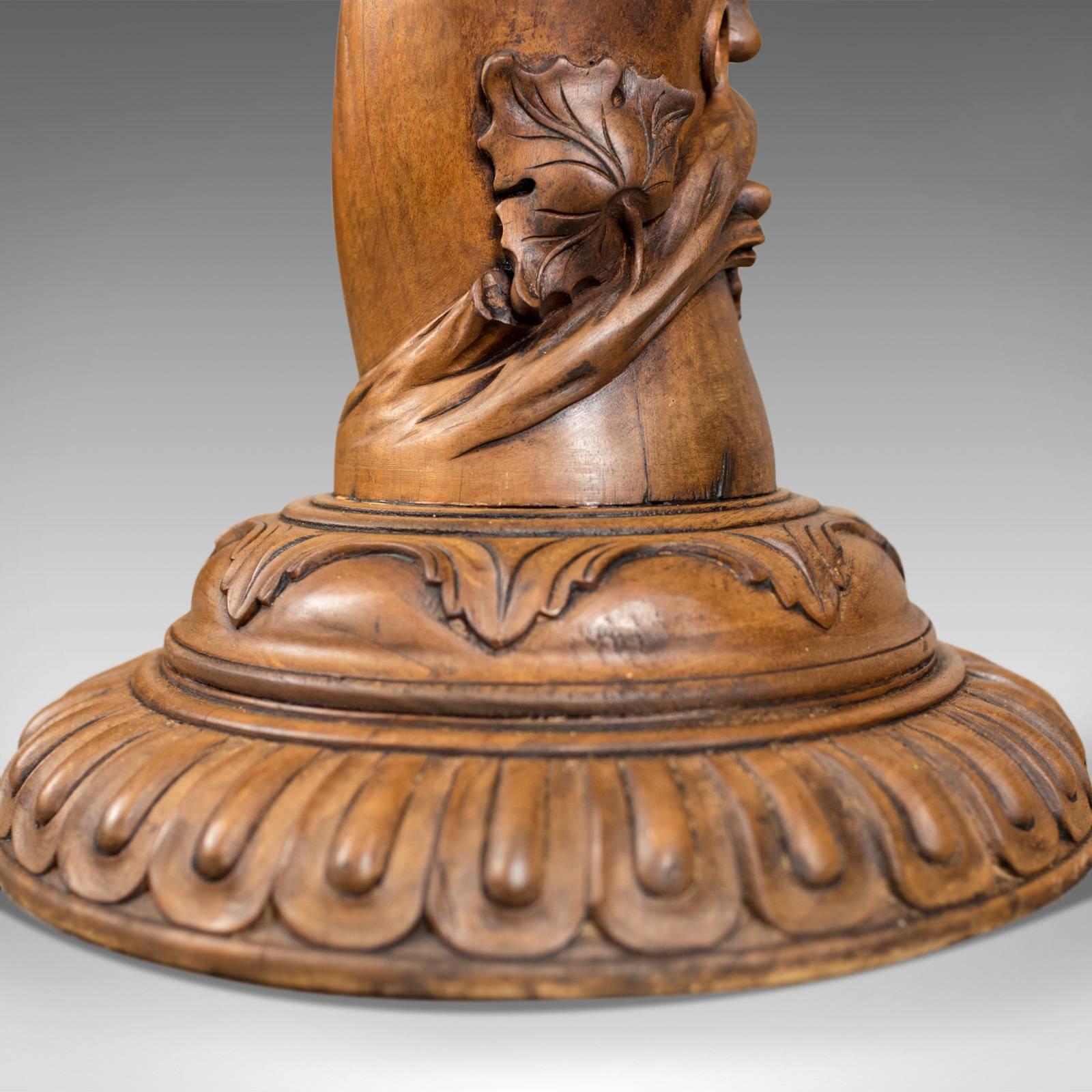 Mid-Century Modern Midcentury Plant Stand, English, Mahogany, Torchère Pedestal, Carved Grape Vine
