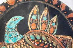 Midcentury Plate Enamel Decorative Bird Center Piece Hand Painted Pottery