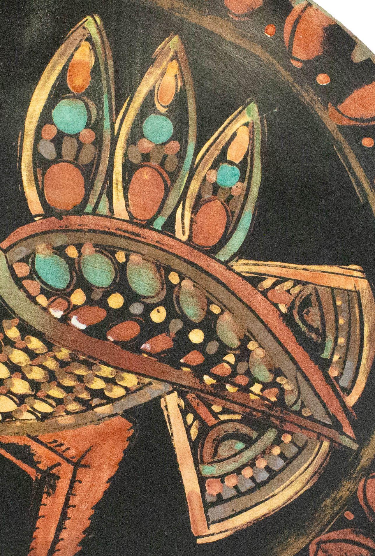 Mid-Century Modern Midcentury Plate Enamel Decorative Bird Center Piece Hand Painted Pottery