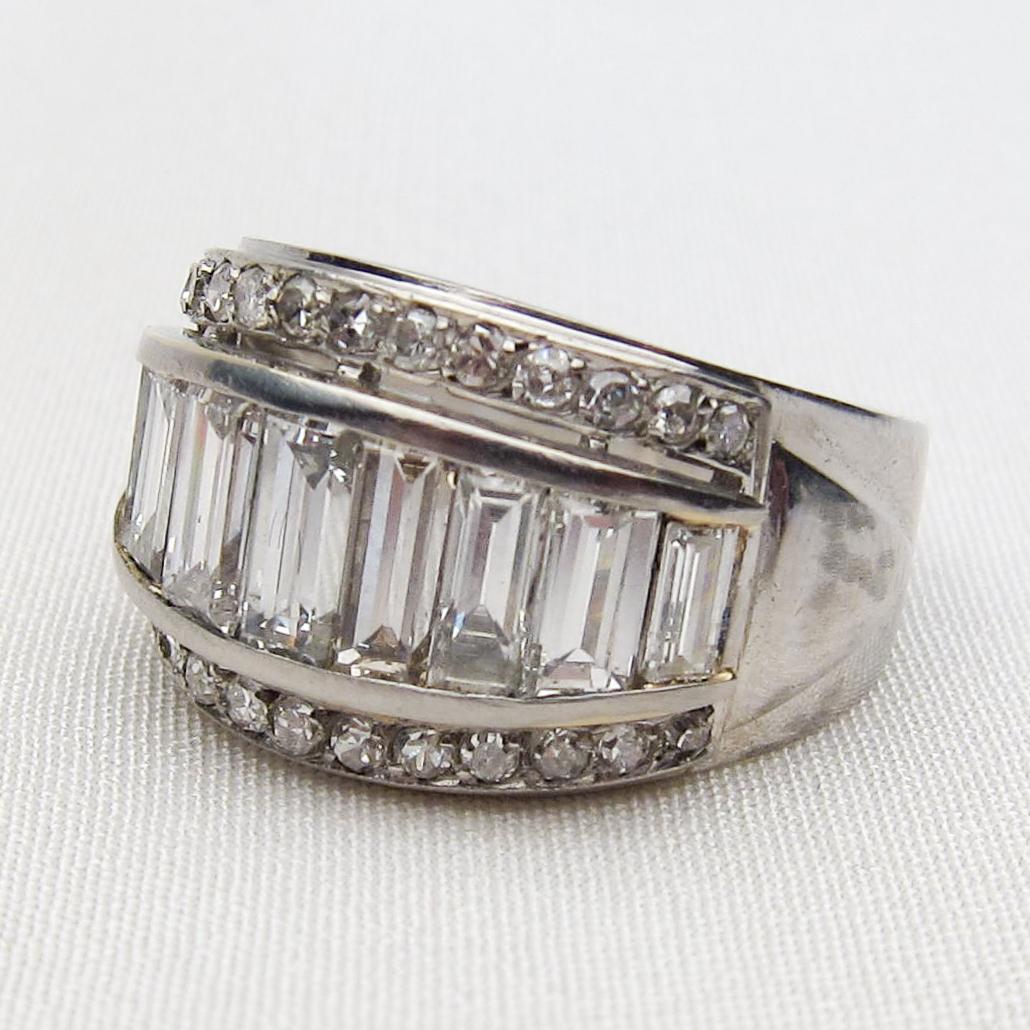 Midcentury Platinum 1.75 Carat Tapered Channel-Set Baguette Diamond Band In Excellent Condition For Sale In Seattle, WA
