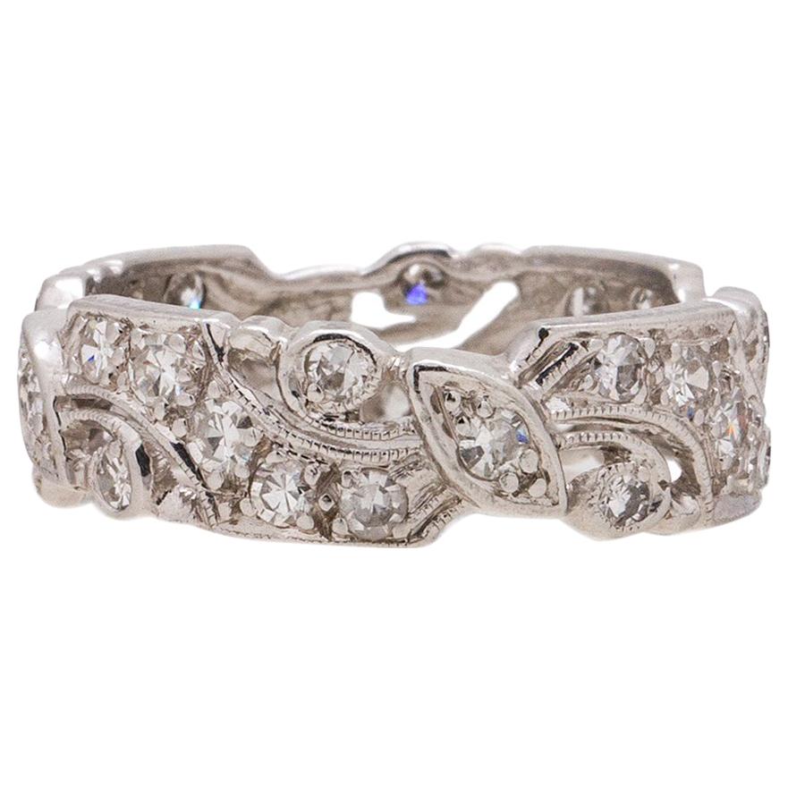 Midcentury Platinum and Diamond Wide Eternity Band, circa 1940s-1950s For Sale