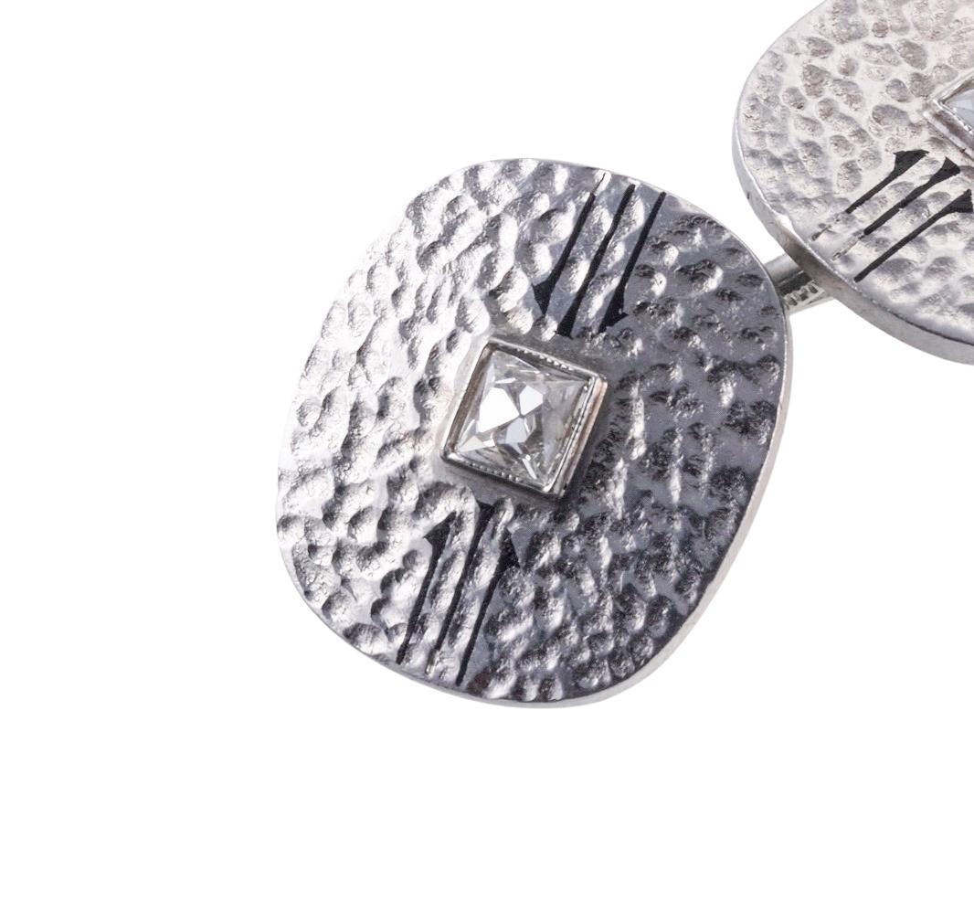Midcentury Platinum Diamond Classic Cufflinks In Excellent Condition For Sale In New York, NY