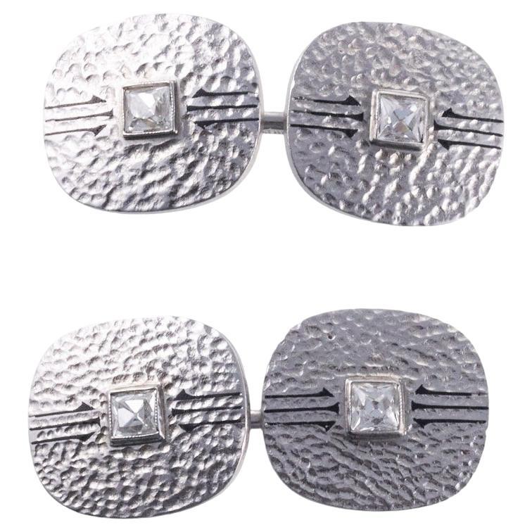Midcentury Platinum Diamond Classic Cufflinks For Sale
