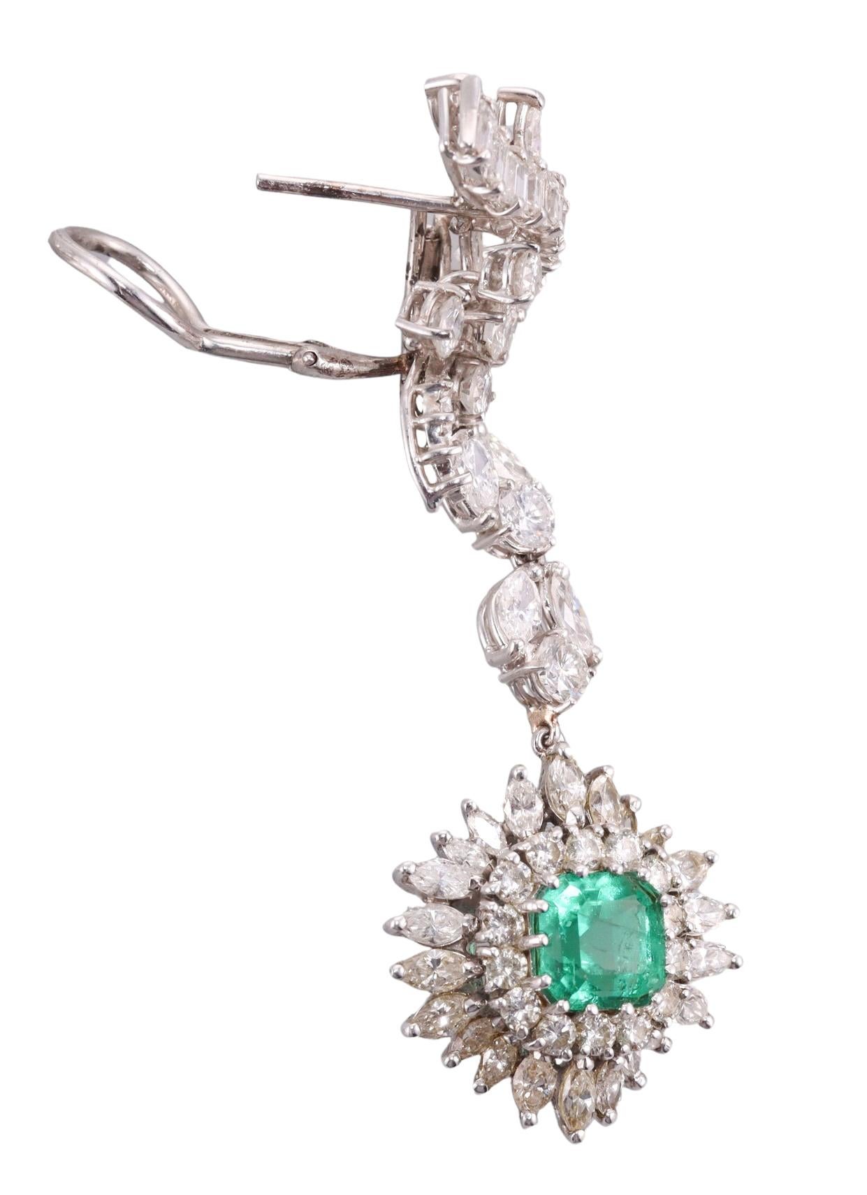 Women's Midcentury Platinum Diamond Emerald Night & Day Earrings For Sale