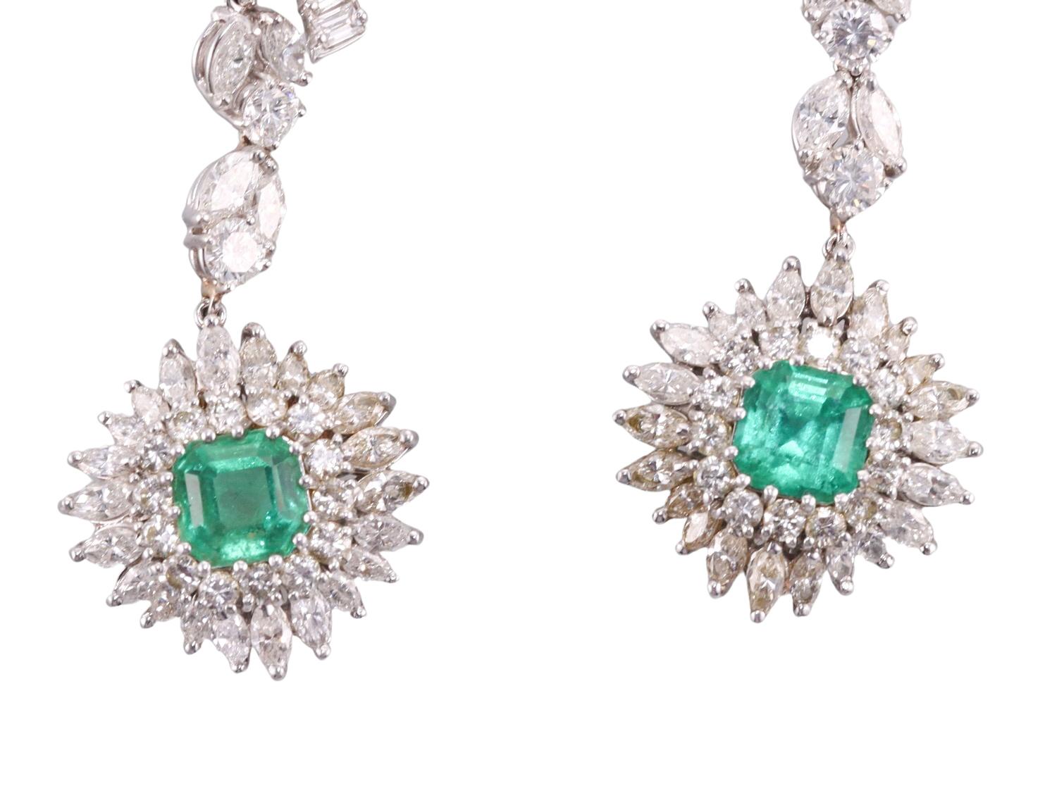 Midcentury Platinum Diamond Emerald Night & Day Earrings For Sale 1