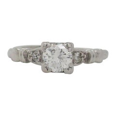 Midcentury Platinum Diamond Engraved Engagement Ring