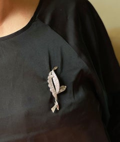 Midcentury Platinum Diamond Leaf Motif Brooch