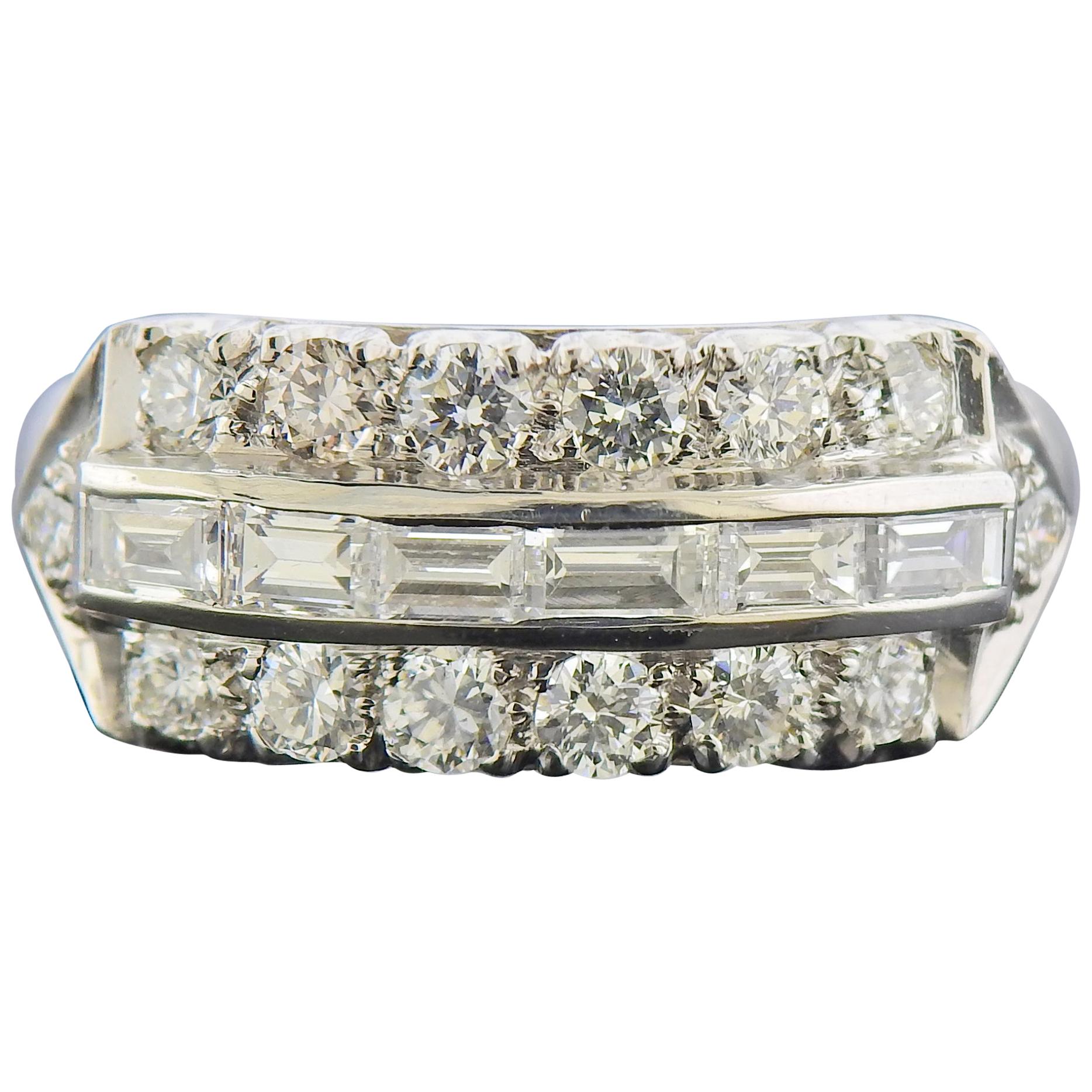 Midcentury Platinum Diamond Ring For Sale
