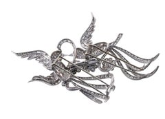 Midcentury Platinum Diamond Ruby Bird Brooch Set