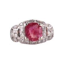 Midcentury Platinum Ruby Diamond Ring