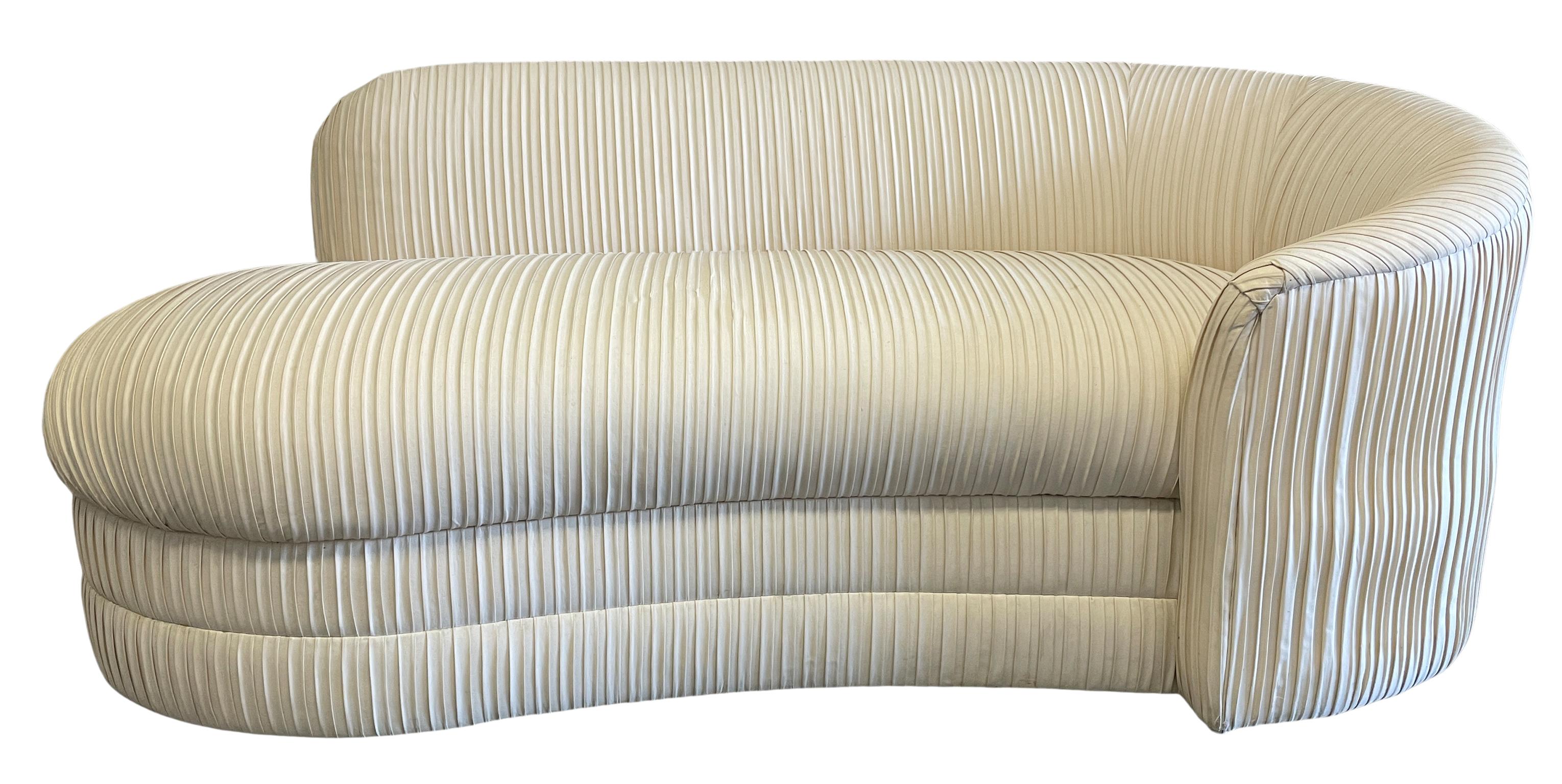 Woodwork Midcentury Pleated Chaise Lounge Sofa couch by Preview