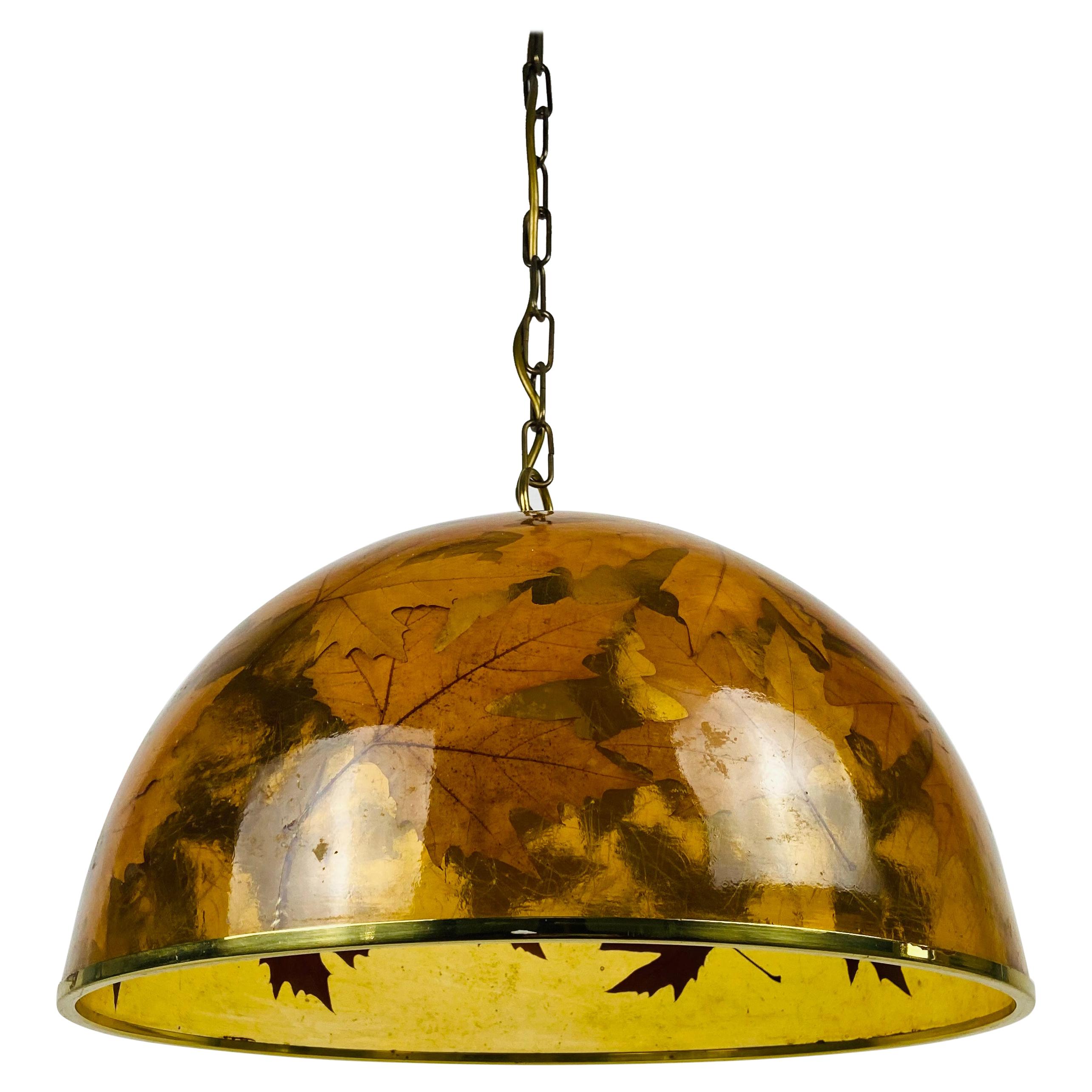 Midcentury Plexiglass Pendant Lamp with Real Leaves, Germany, 1960s For Sale