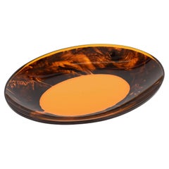 Mid-Century Plexiglass with Tortoiseshell Effect Italian Oval Centerpiece, 1970s