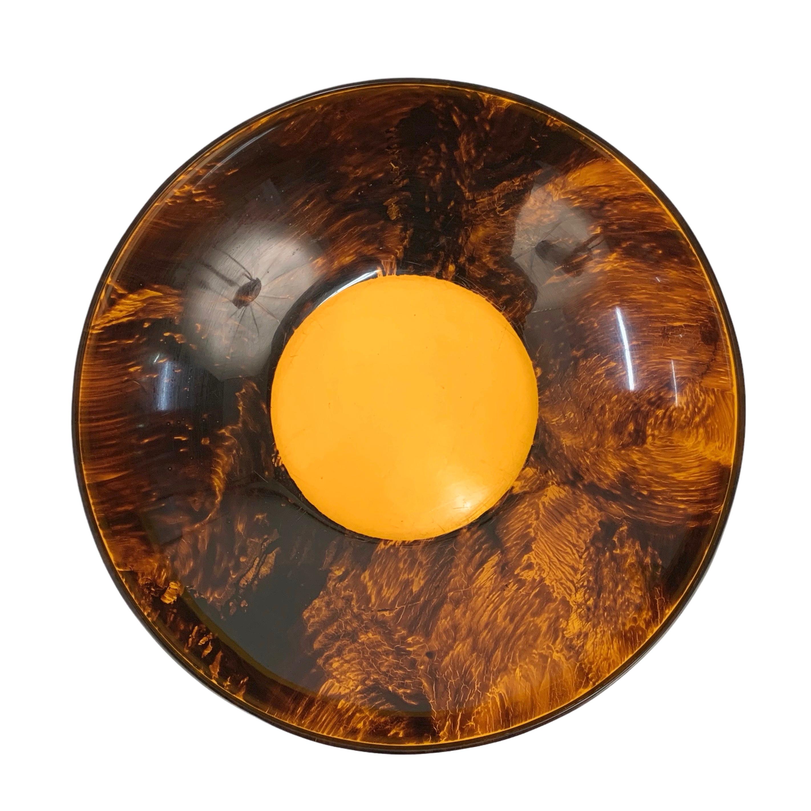 Acrylic Midcentury Plexiglass with Tortoiseshell Effect Italian Round Centerpiece 1970s For Sale