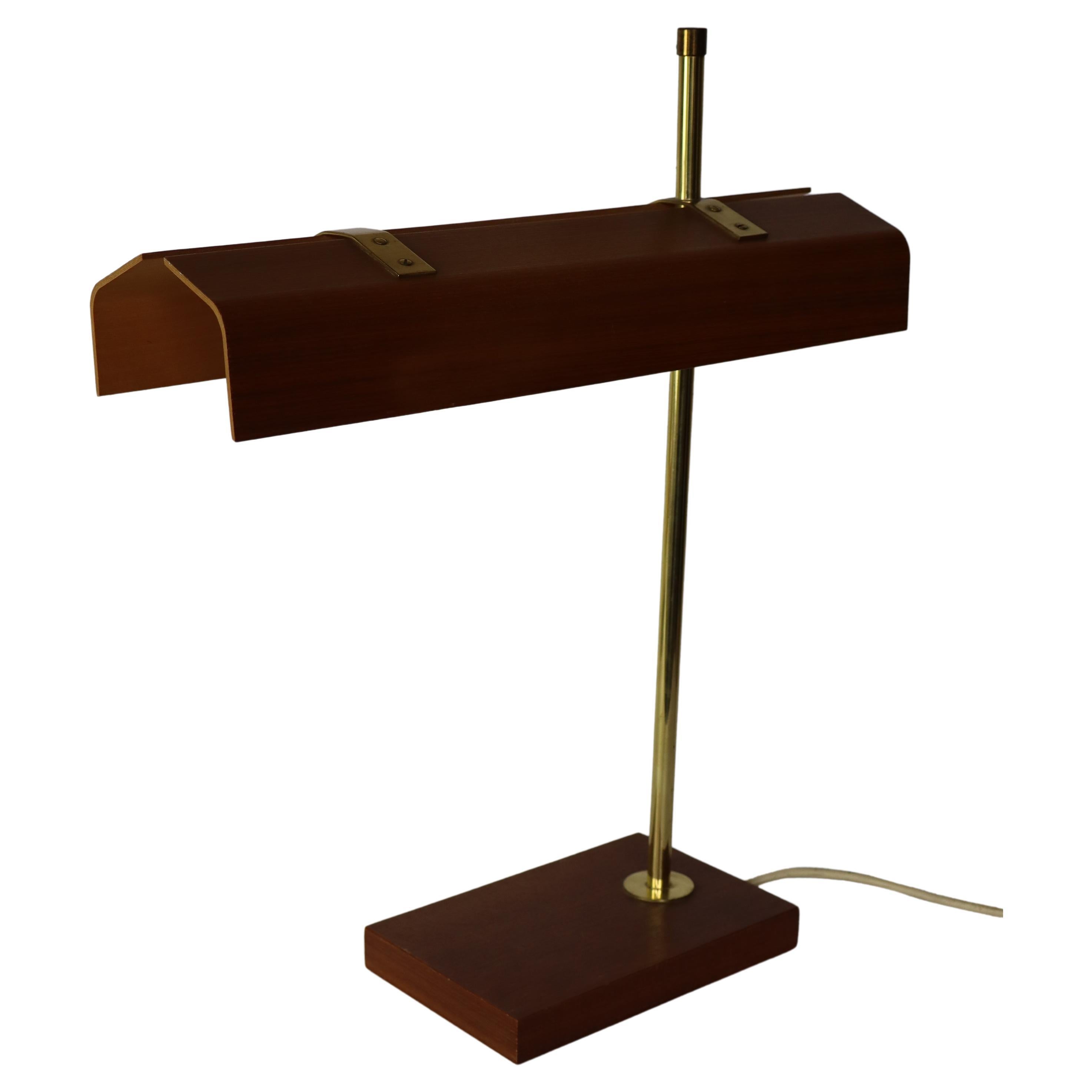 Midcentury plywood and brass table lamp