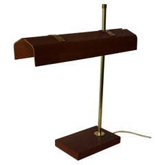 Used Midcentury plywood and brass table lamp
