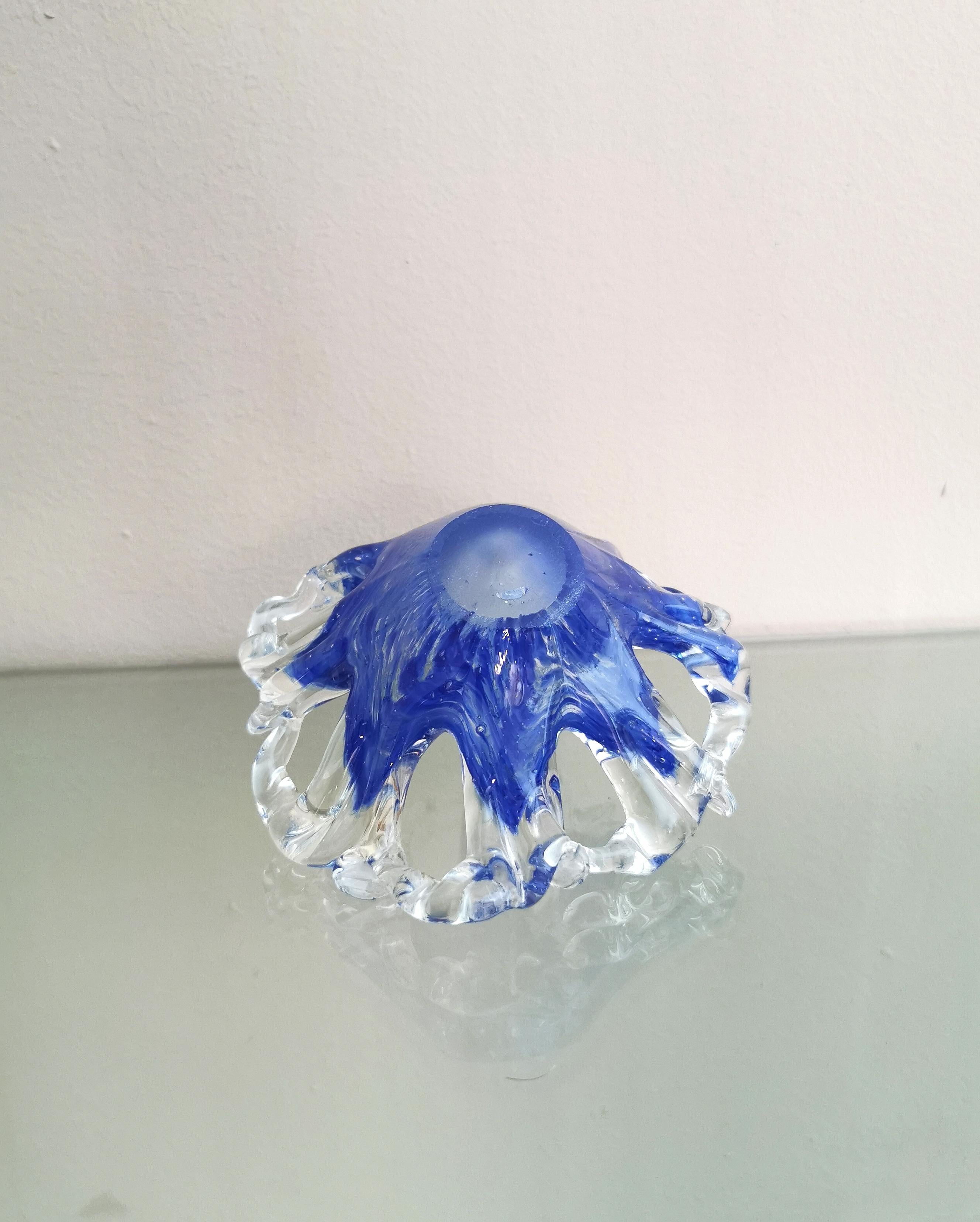 Midcentury Pocket Emptier Murano Glass Blue Transparent Italian Design 1970s 6