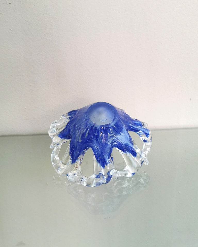Midcentury Pocket Emptier Murano Glass Blue Transparent Italian Design 1970s For Sale 6