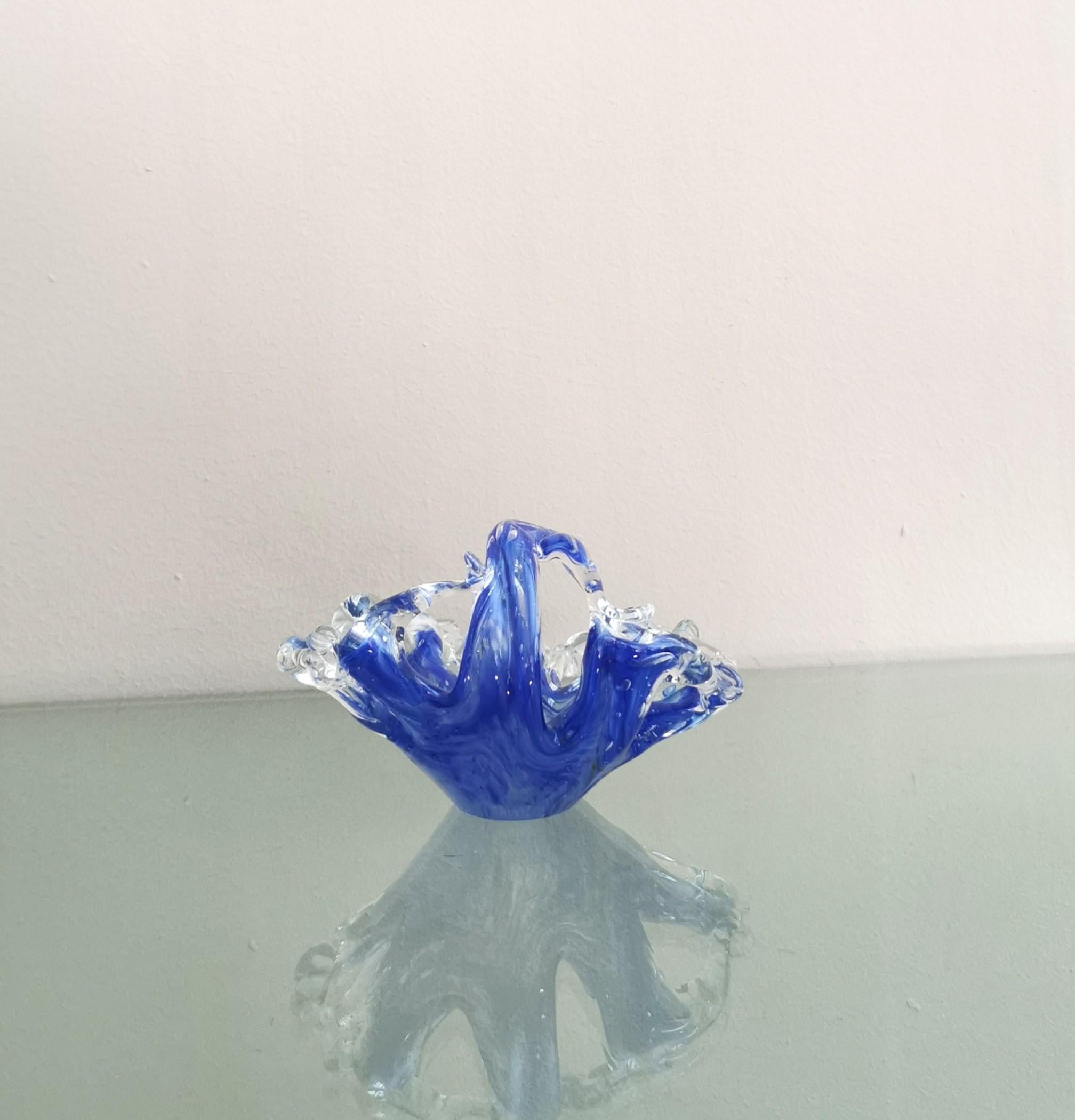 Midcentury Pocket Emptier Murano Glass Blue Transparent Italian Design 1970s 3