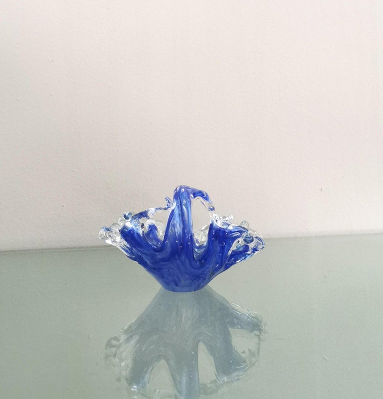 Midcentury Pocket Emptier Murano Glass Blue Transparent Italian Design 1970s For Sale 3