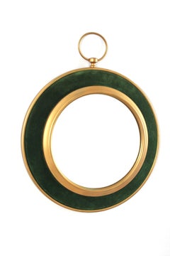 Midcentury Pocket Watch Mirror in Green Velvet and Brass, 1950s