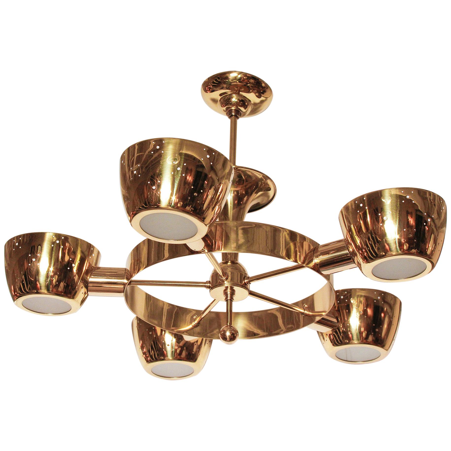 Midcentury Polished Brass Chandelier by Lightolier