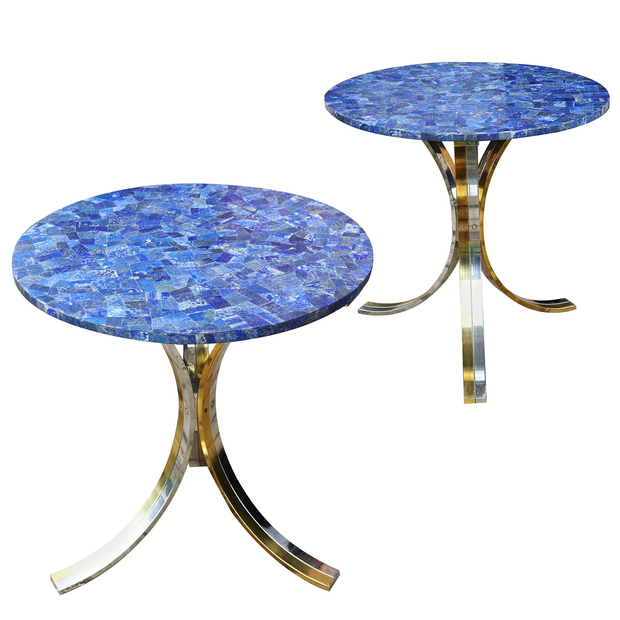 Midcentury Polished Chrome and Brass End Tables Attributed to Willy Rizzo, Pair