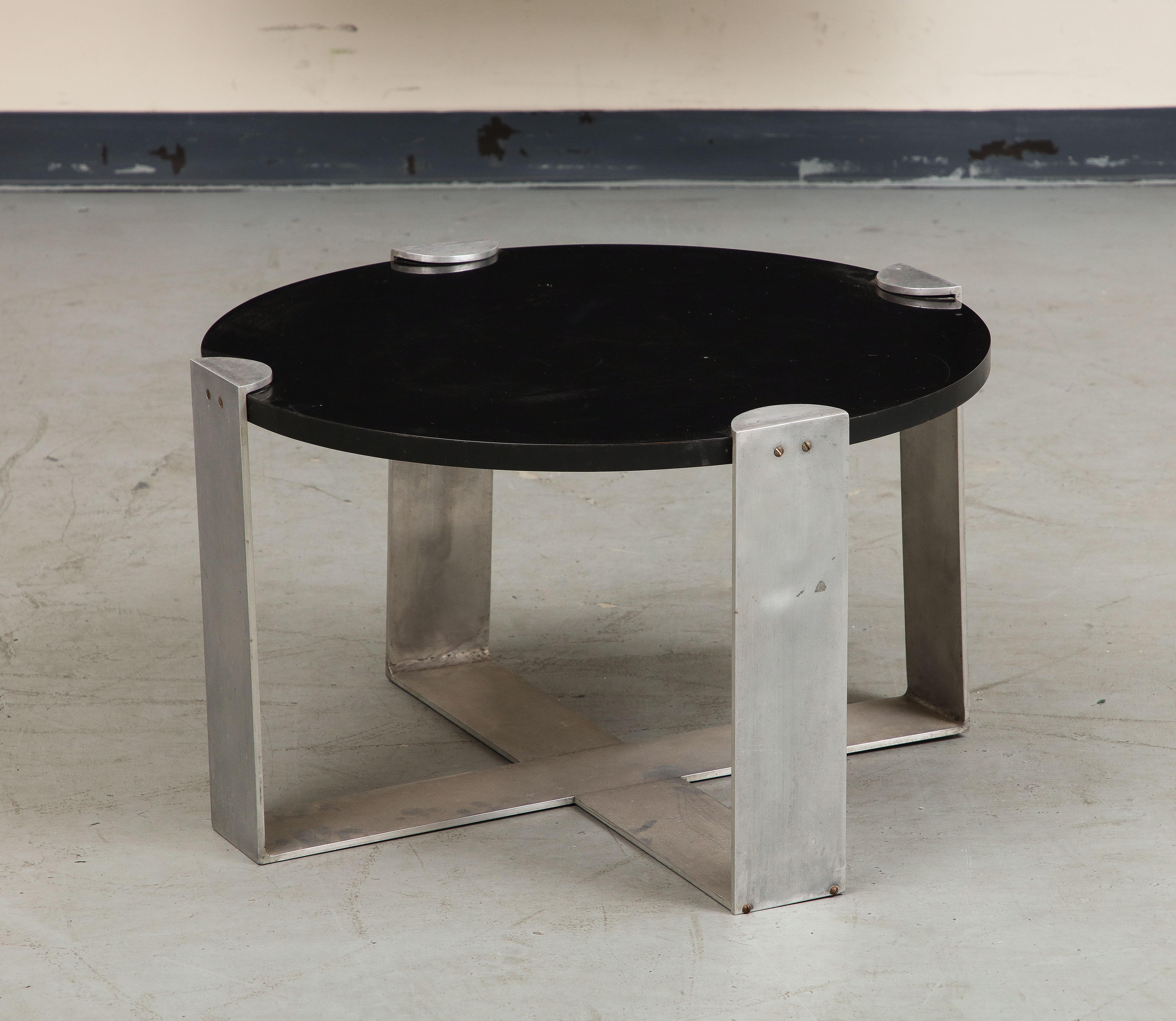 Mid-Century Modern Midcentury Polished Steel and Wood Coffee Table, c. 1950 For Sale