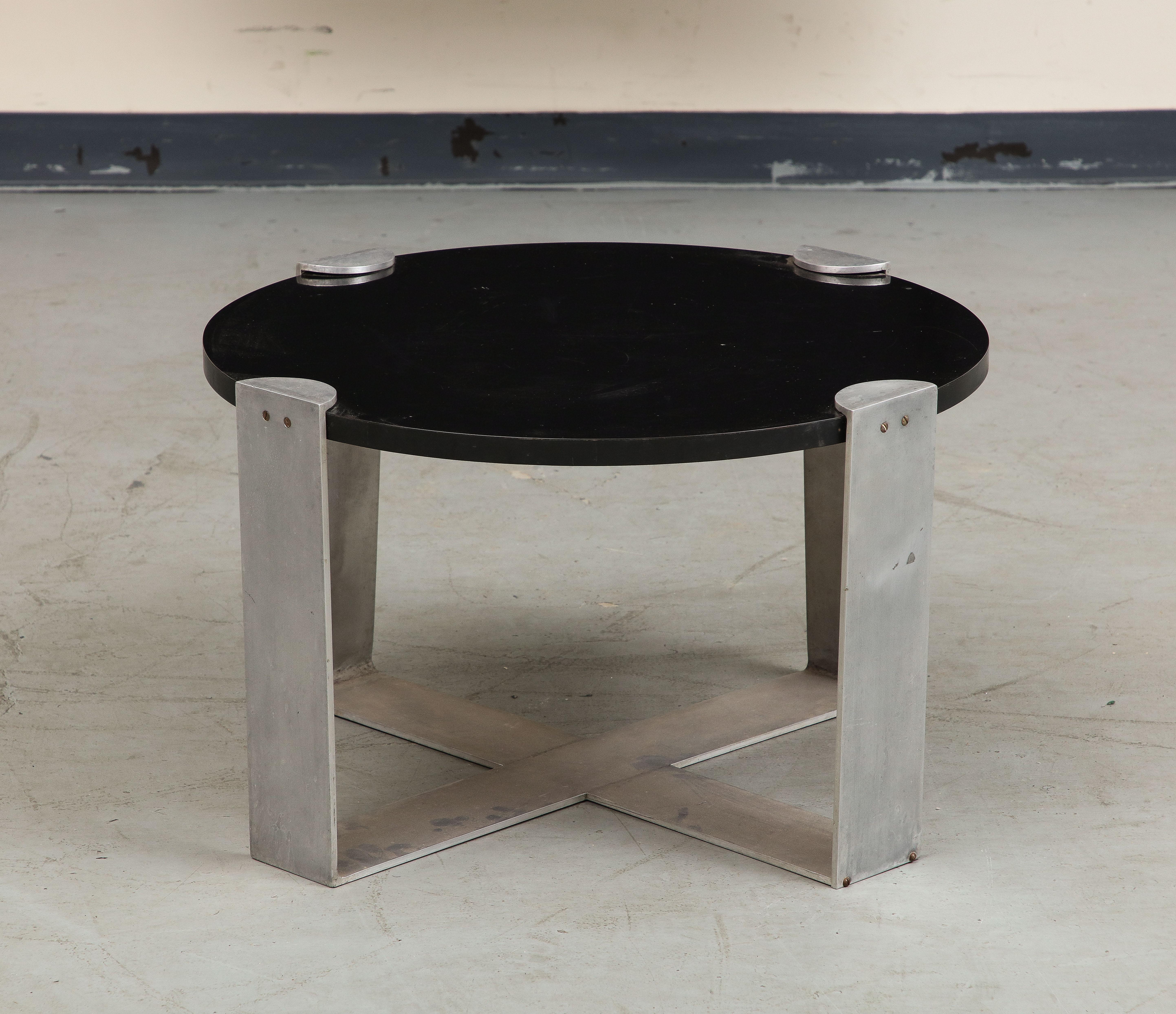 Midcentury Polished Steel and Wood Coffee Table, c. 1950 In Good Condition For Sale In Chicago, IL
