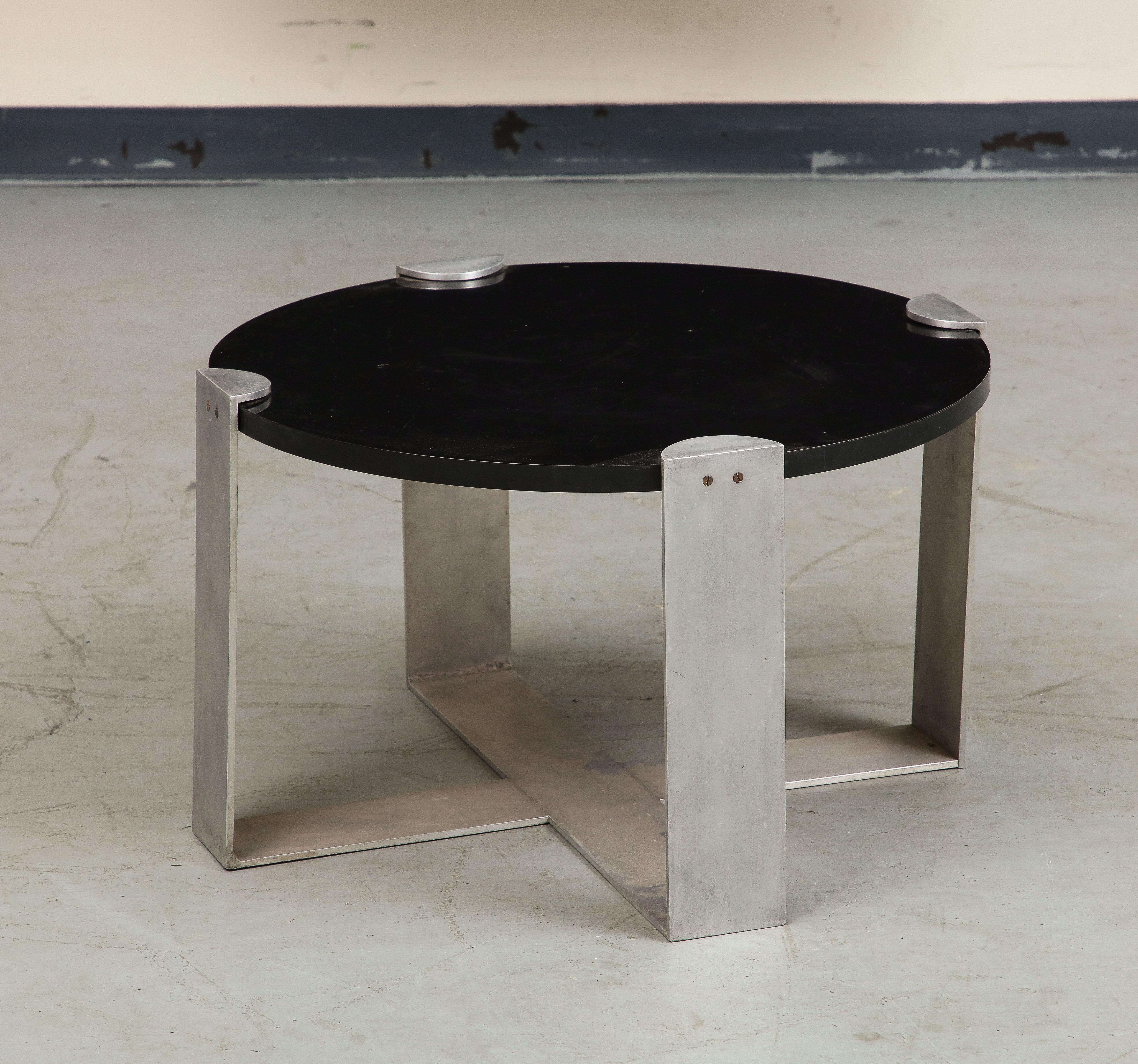 Mid-20th Century Midcentury Polished Steel and Wood Coffee Table, c. 1950 For Sale