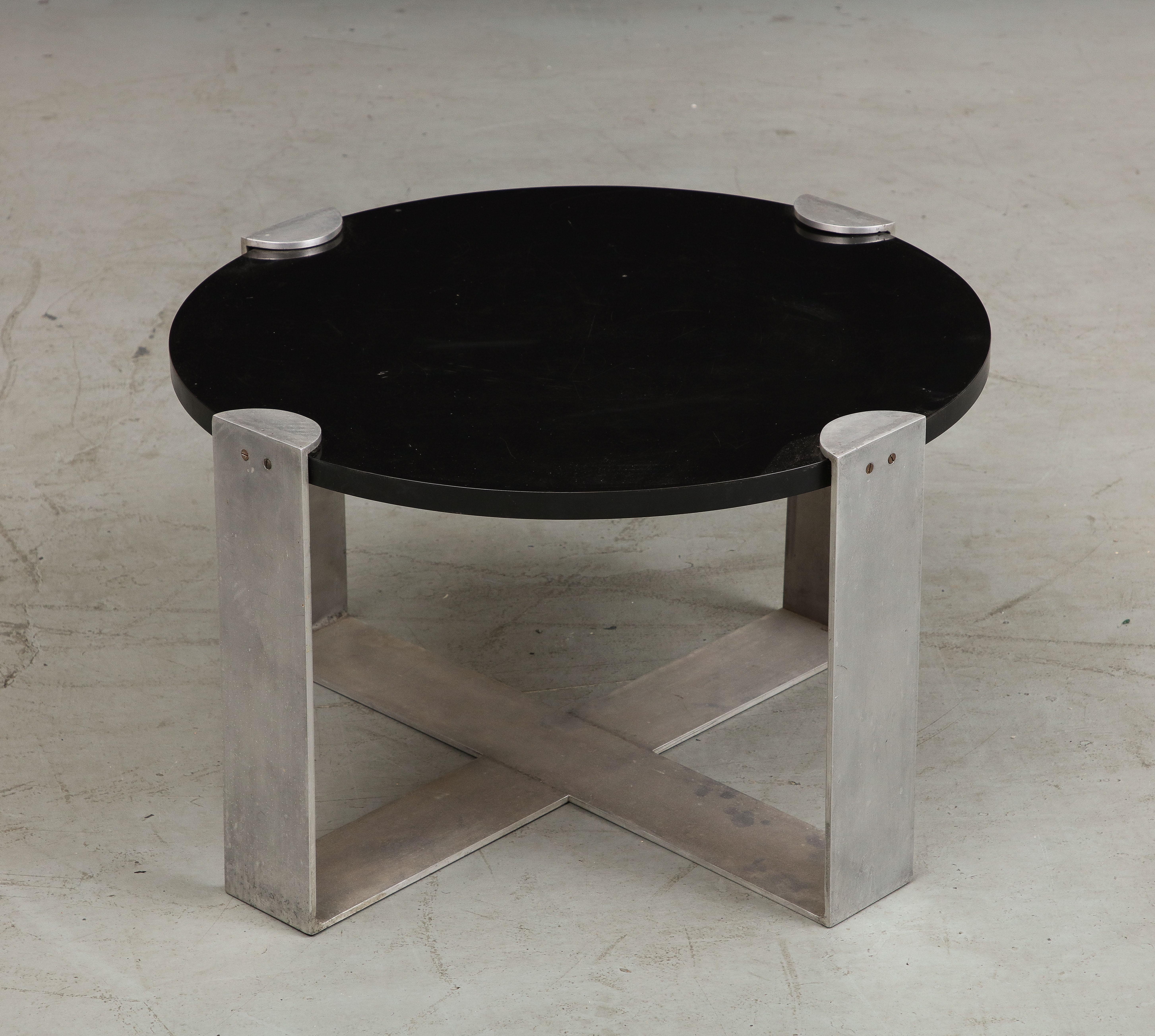 Midcentury Polished Steel and Wood Coffee Table, c. 1950 For Sale 2