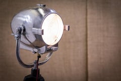 Midcentury Polished Theatre Stage Movie Light on Tripod by Rank Strand Patt.123
