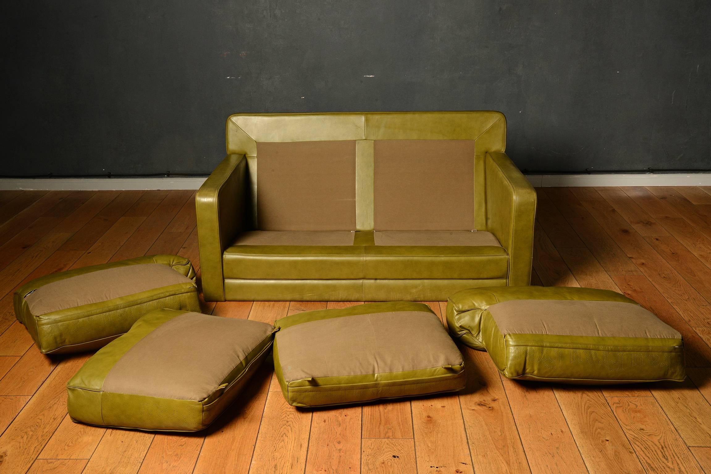 Midcentury Poltrona Frau Two-Seat in Green Leather 2
