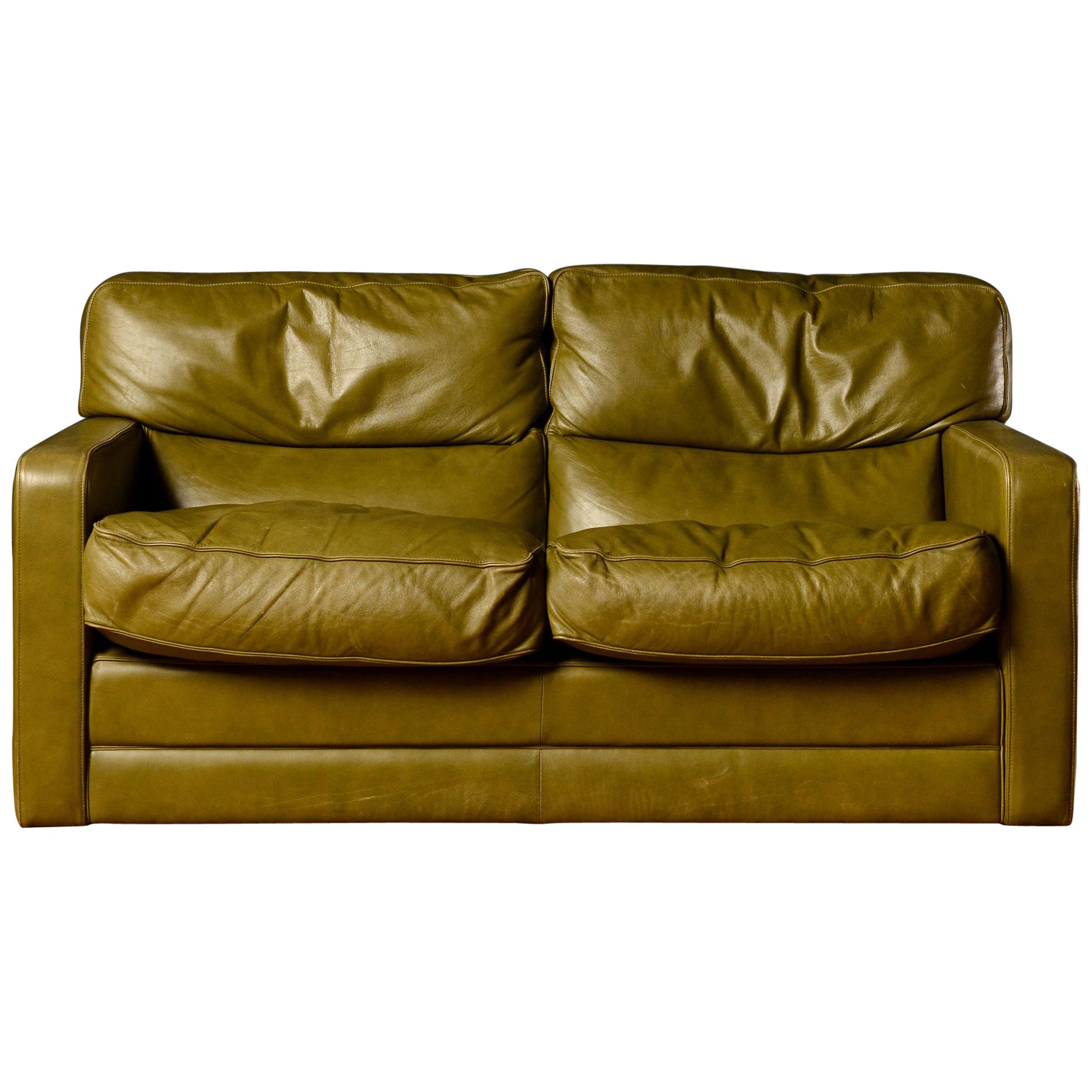 Midcentury Poltrona Frau Two-Seat in Green Leather