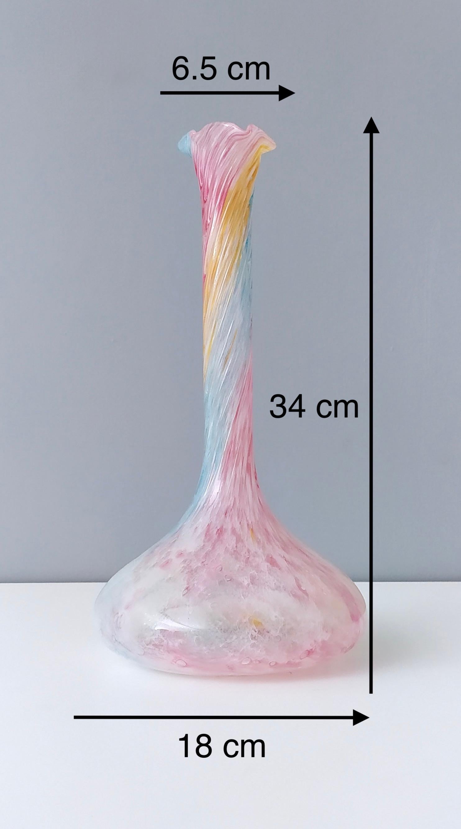Vintage Pastel Colors Polychrome Murano Glass Flower Vase, Italy For Sale 7