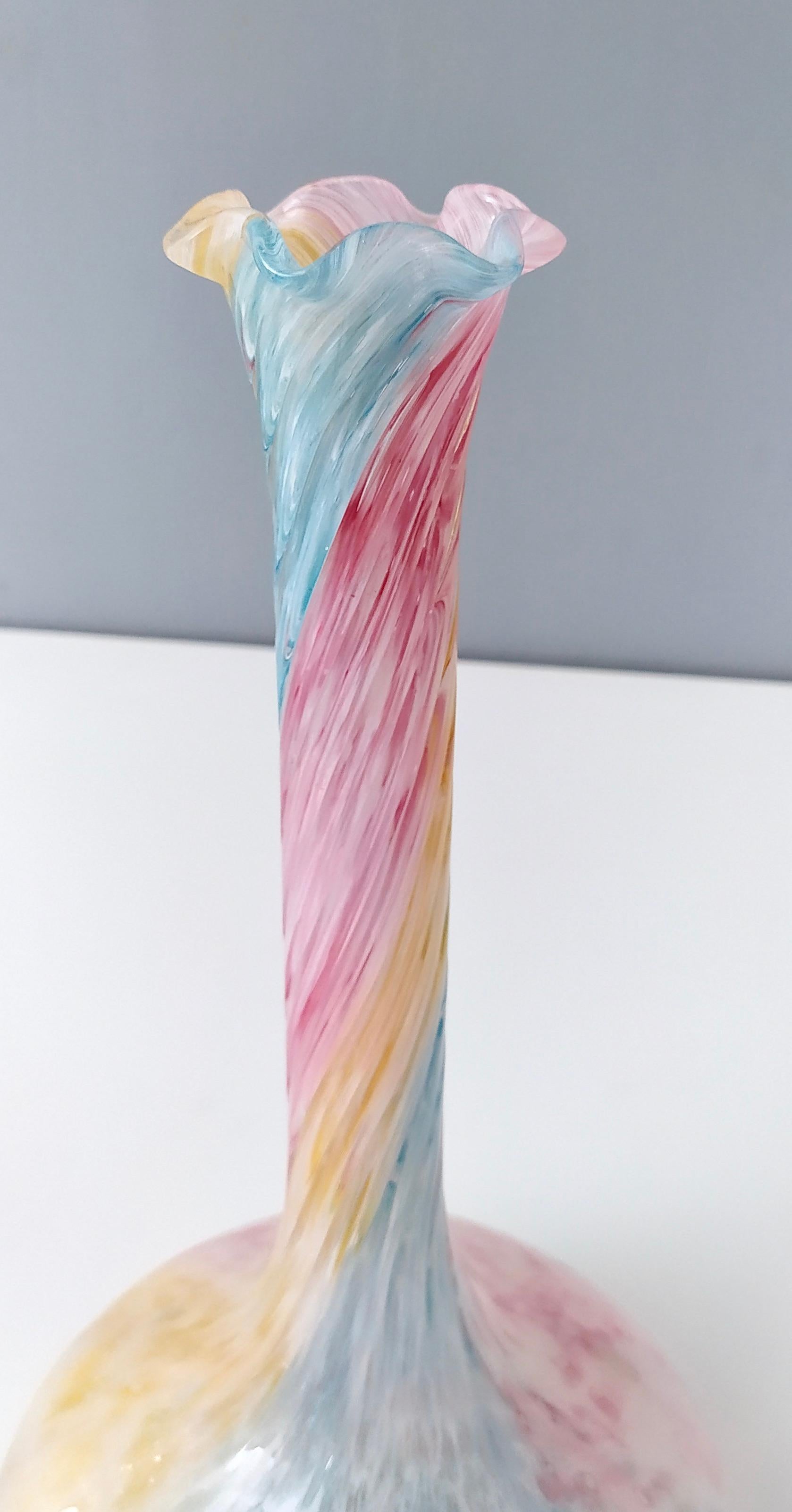 Italian Vintage Pastel Colors Polychrome Murano Glass Flower Vase, Italy For Sale
