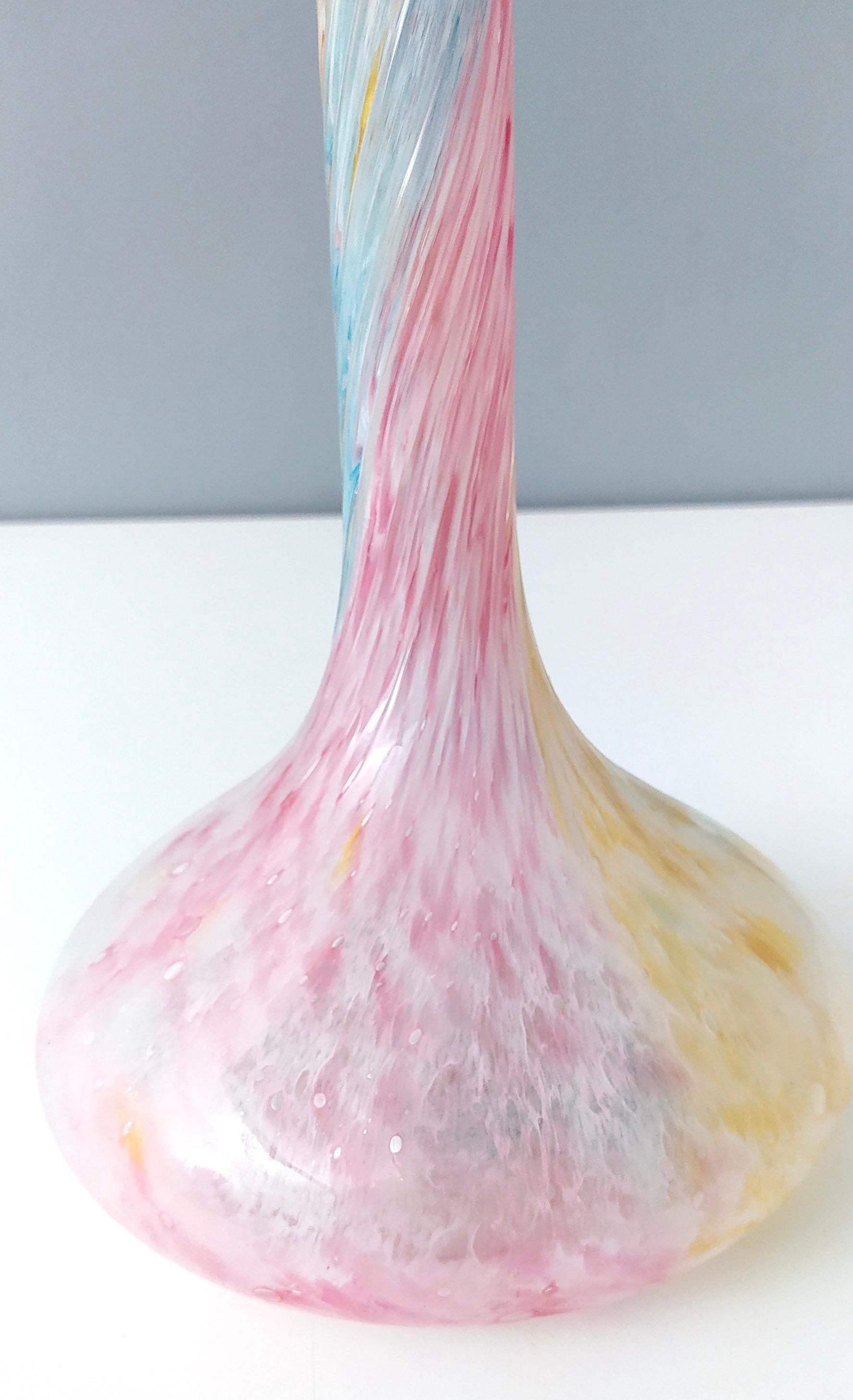 Mid-20th Century Vintage Pastel Colors Polychrome Murano Glass Flower Vase, Italy For Sale