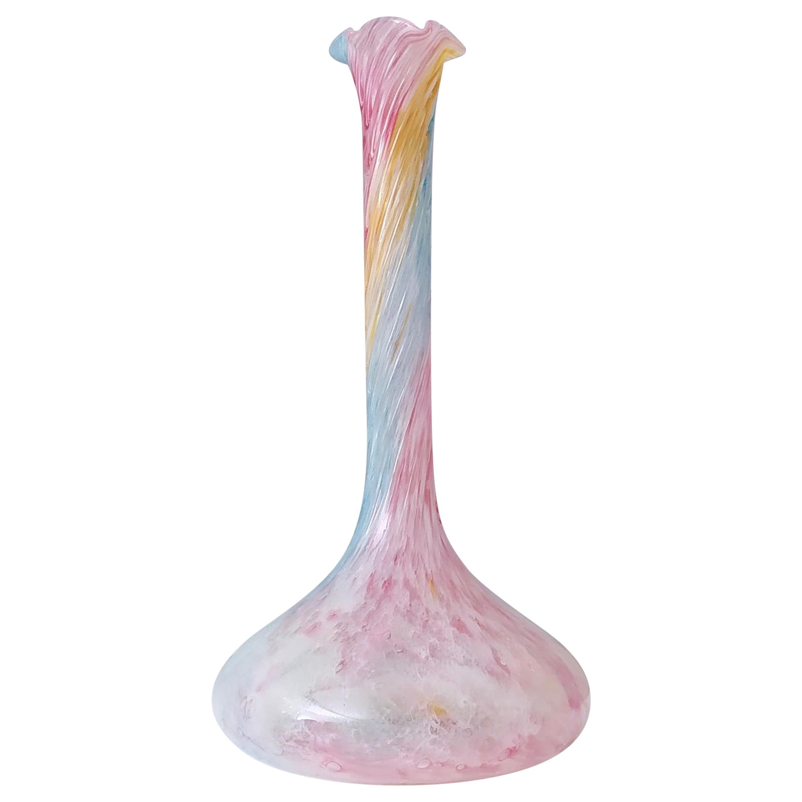 Vintage Pastel Colors Polychrome Murano Glass Flower Vase, Italy