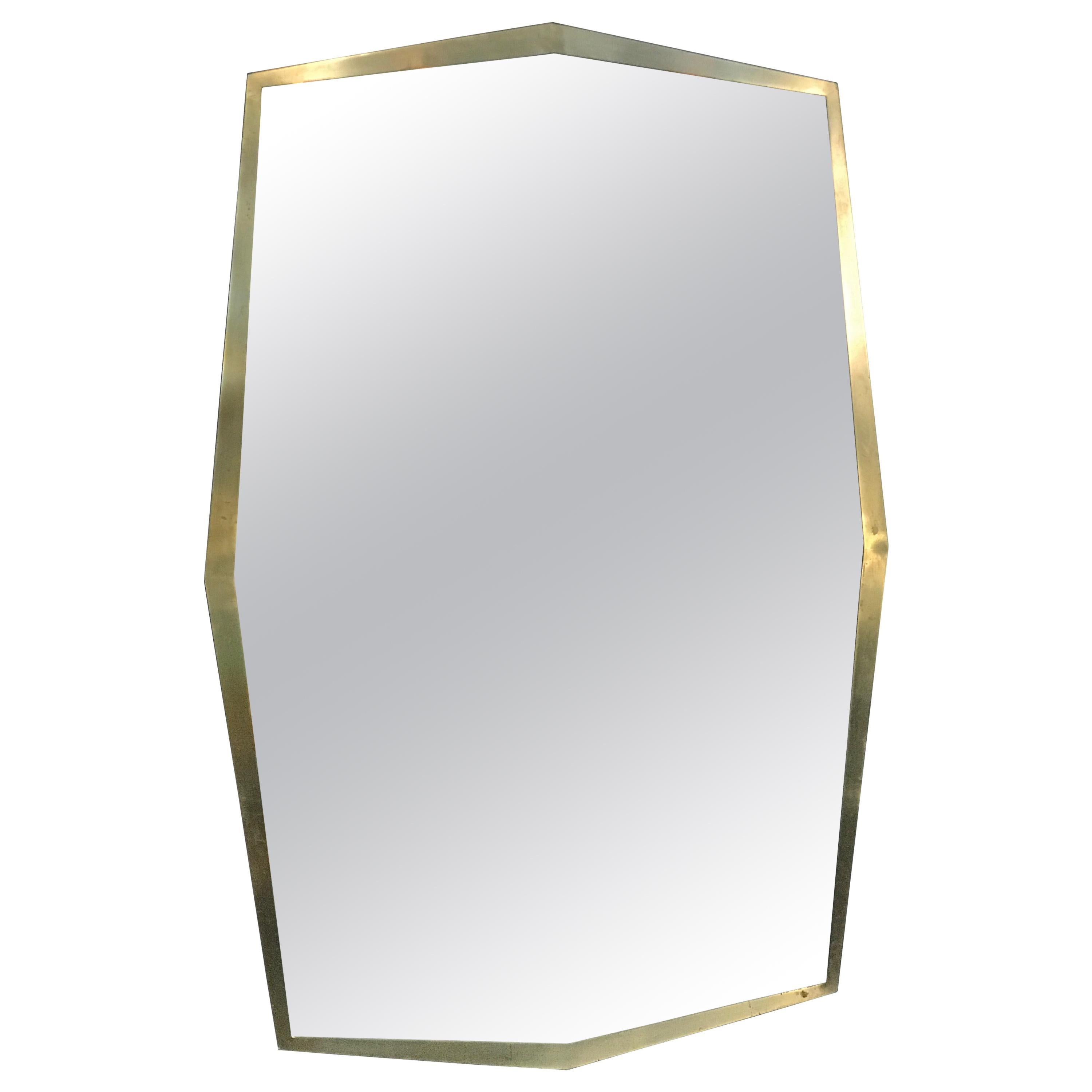Midcentury Polygonal Minimal Brass Mirror, Italy, 1950s
