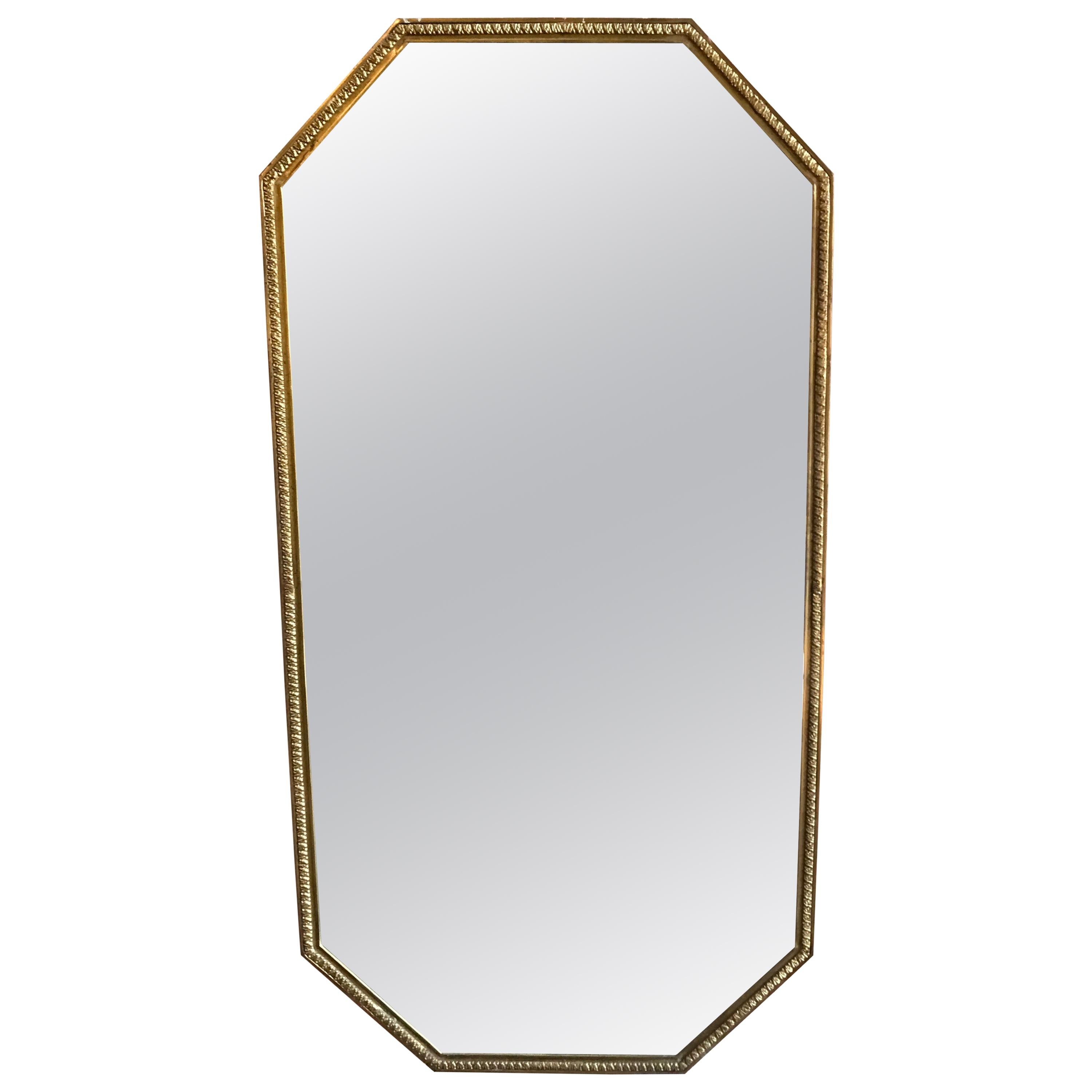Midcentury Polygonal Thick Brass Framed Wall Mirror, Italy, 1950s