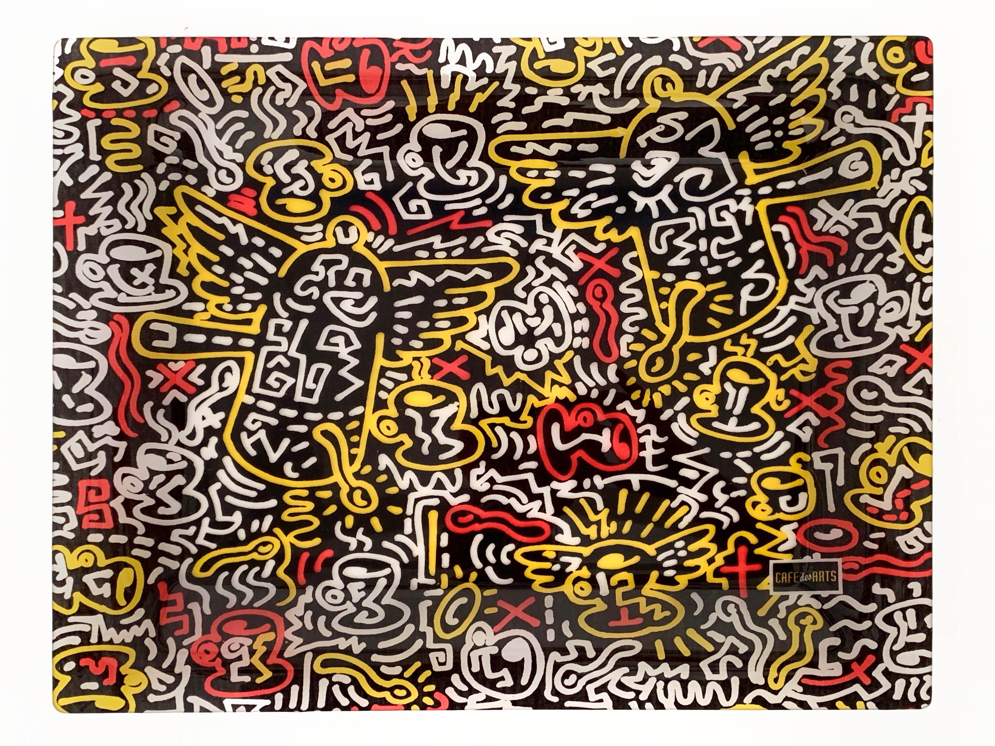Midcentury Pop Art Keith Haring Serving Tray after design Café des Arts, 1990s In Good Condition In Roma, IT