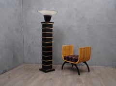 Midcentury Poplar wood and Brown Velvet Benches, 1940