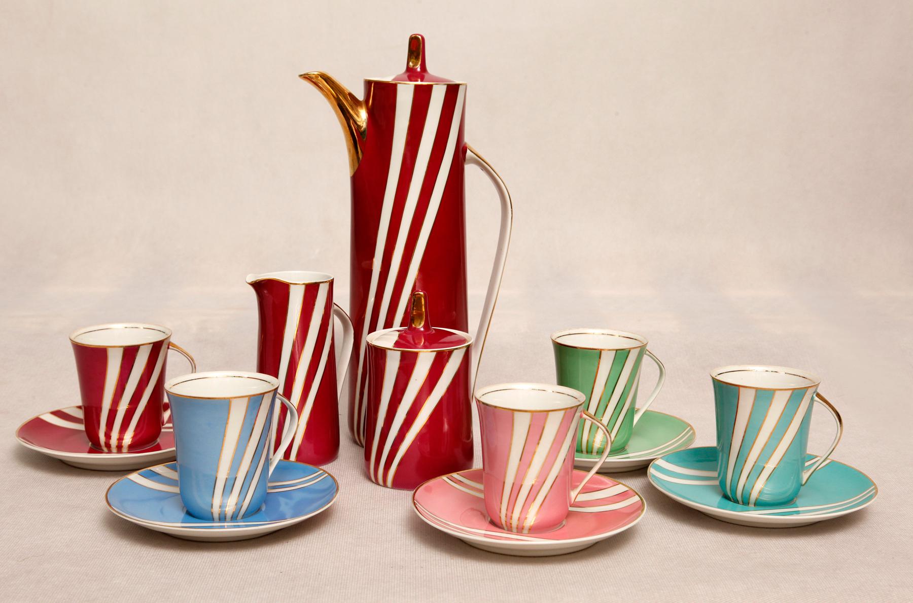 Midcentury Porcelain Coffee Set by Wincenty Potacki for Ćmielów, Poland, 1960s In Good Condition For Sale In Warsaw, PL